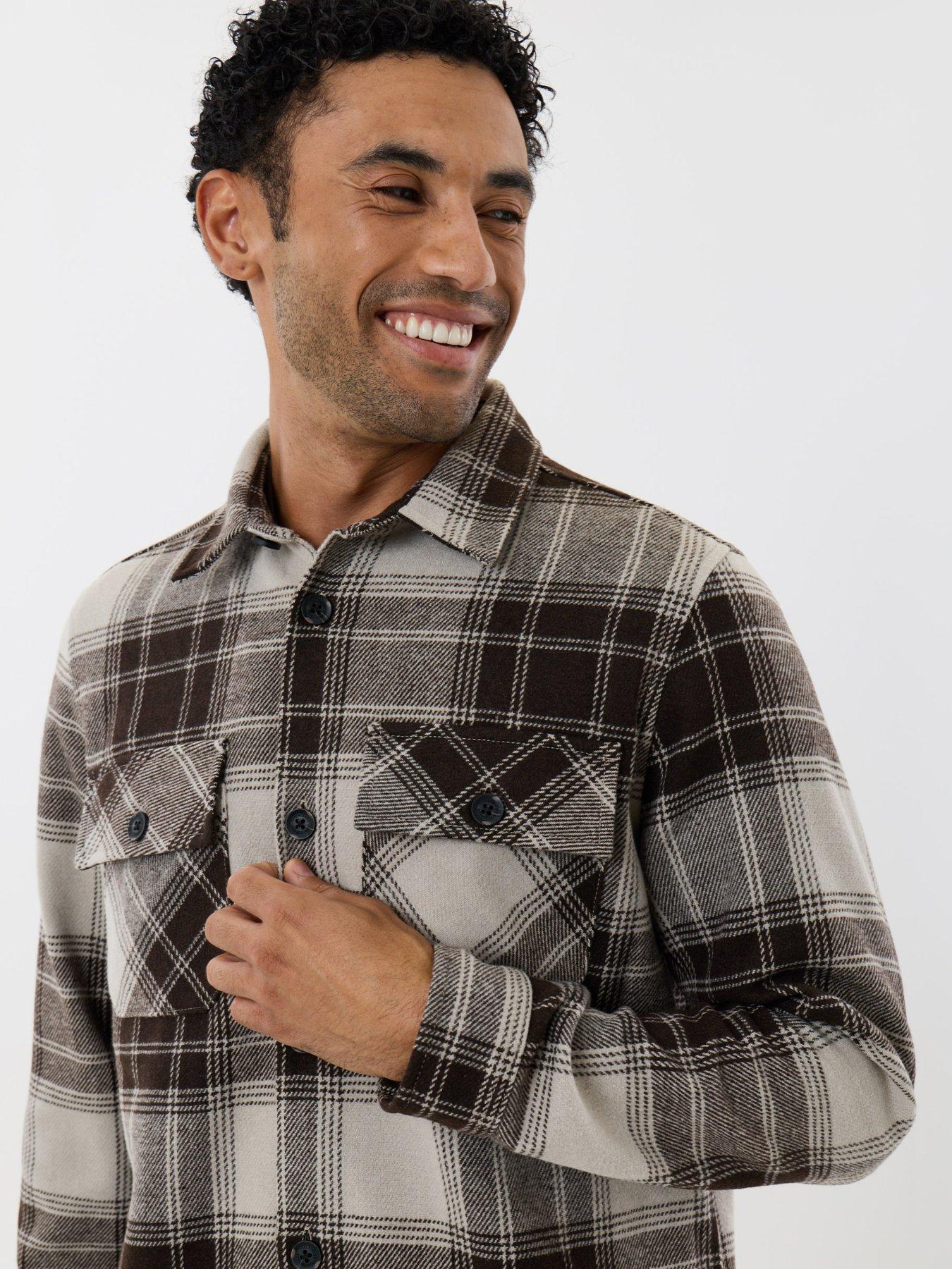 Image 4 of 5 of Threadbare Mens Lightweight Brushed Check Shacket - Brown