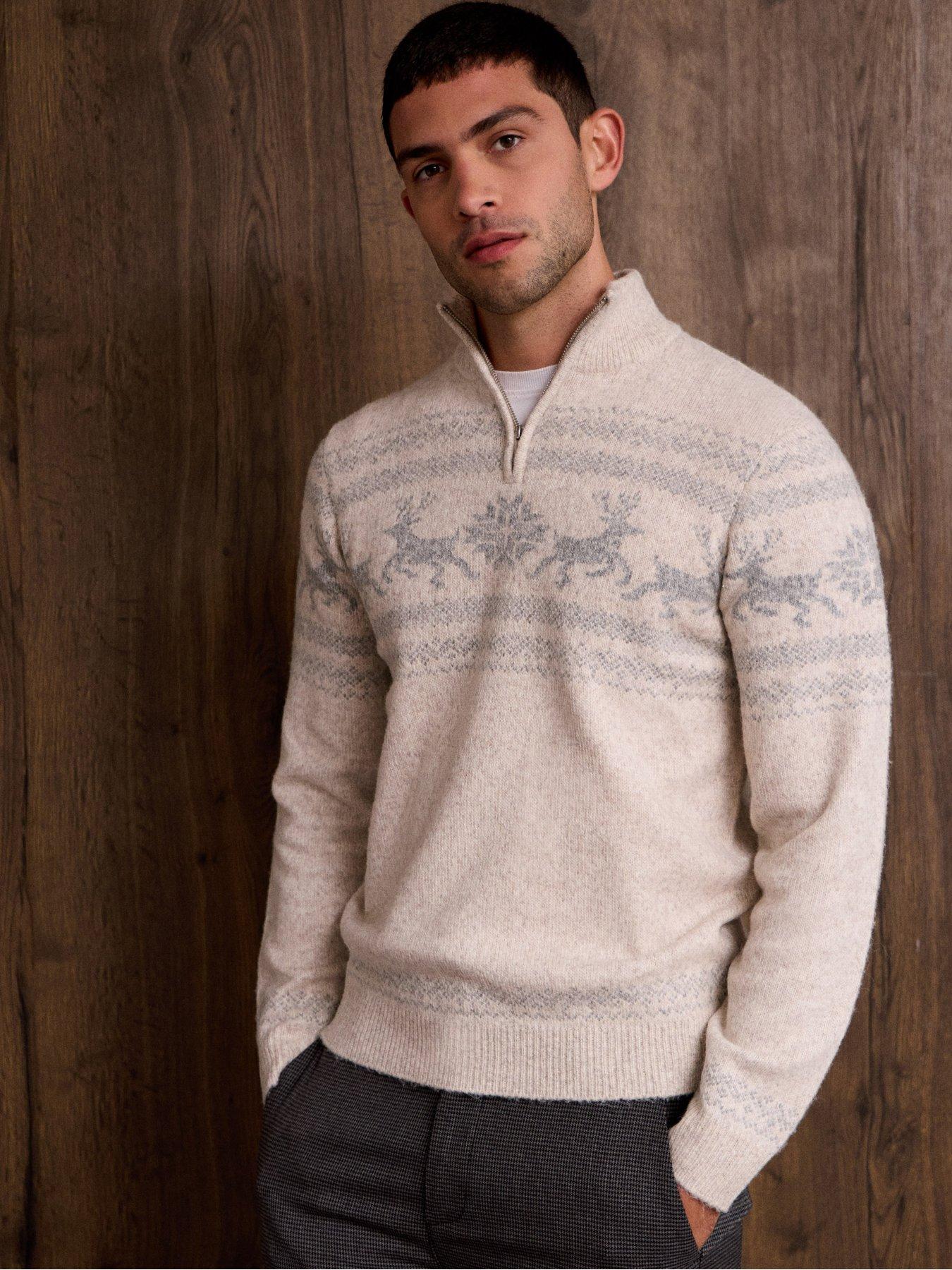 Image 1 of 5 of Threadbare Reindeer Fairisle Christmas Jumper In Ecru