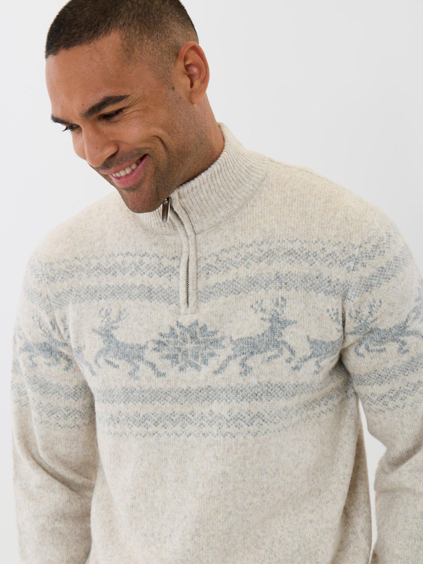 Image 4 of 5 of Threadbare Reindeer Fairisle Christmas Jumper In Ecru