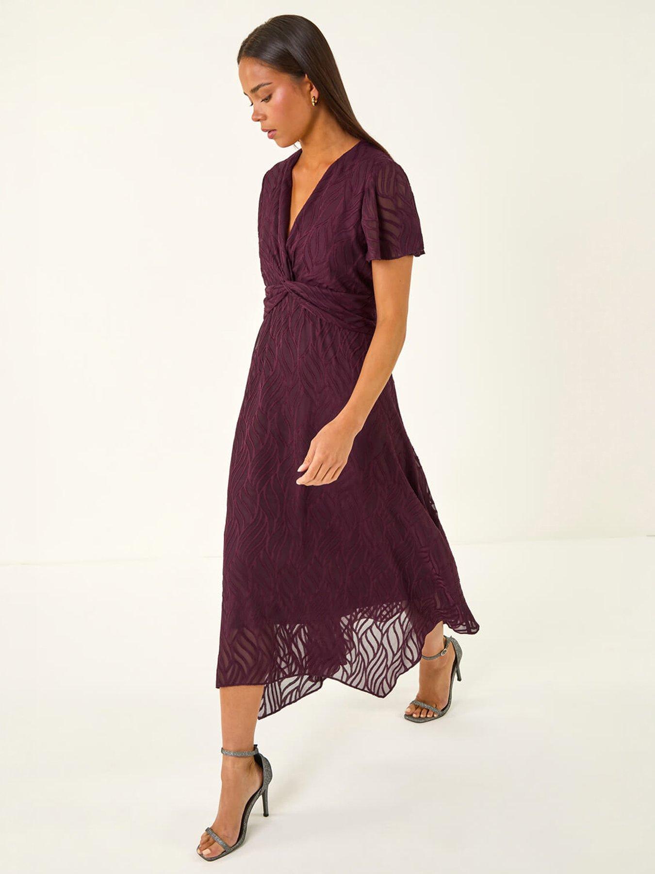 Roman Petite Front Twist Jacquard Dress, Red, Size 12, Women
