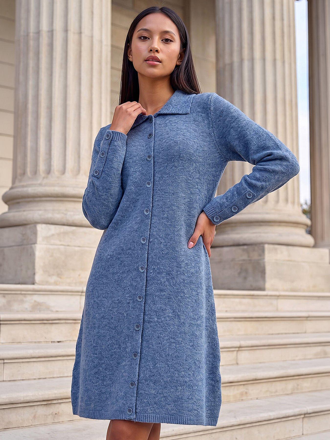 Image 3 of 4 of Roman Petite Collared Knit Shift Dress