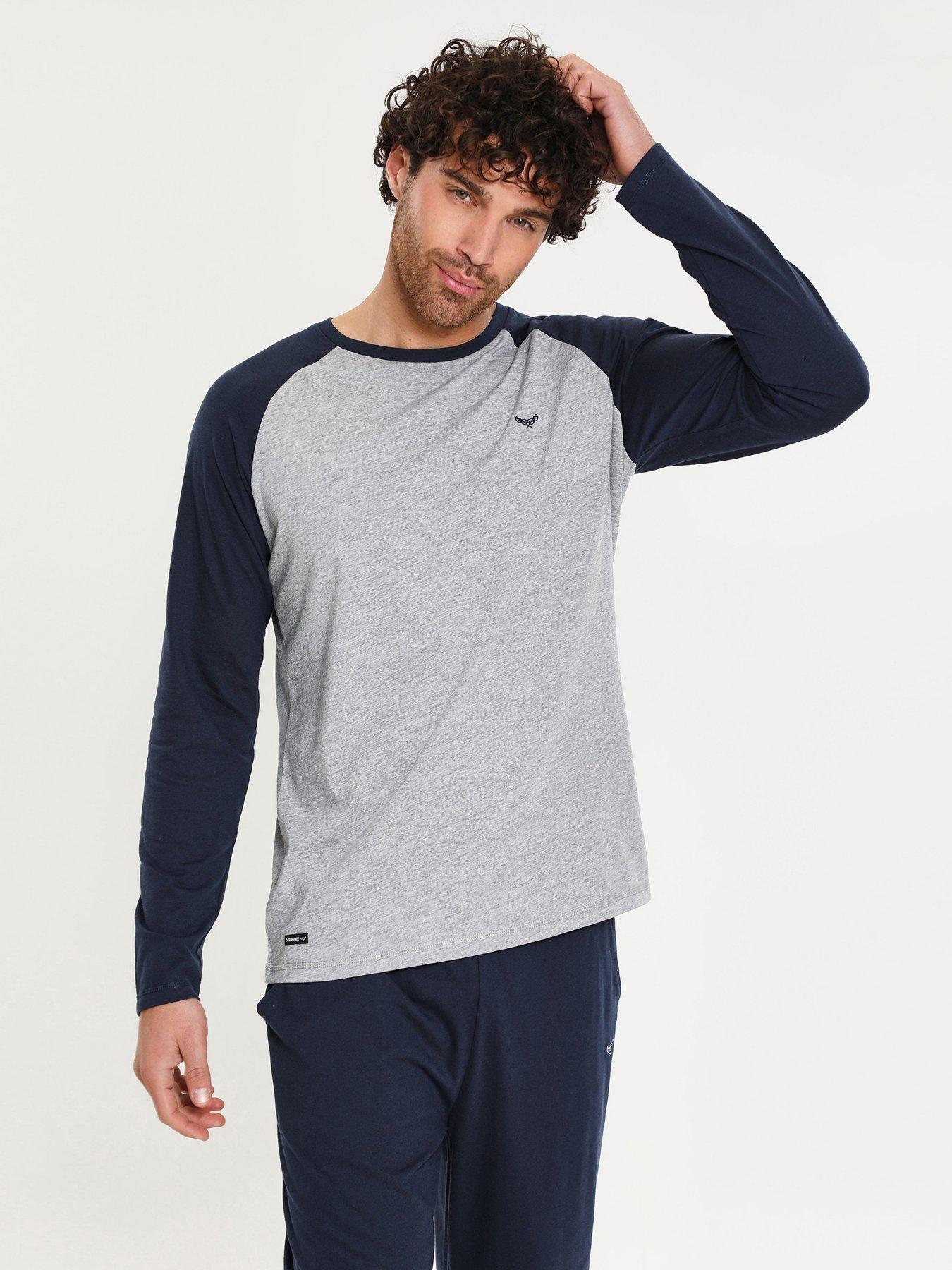 Image 1 of 4 of Threadbare Long Sleeve Raglan Top & Cuffed Bottoms Lounge Set In Navy