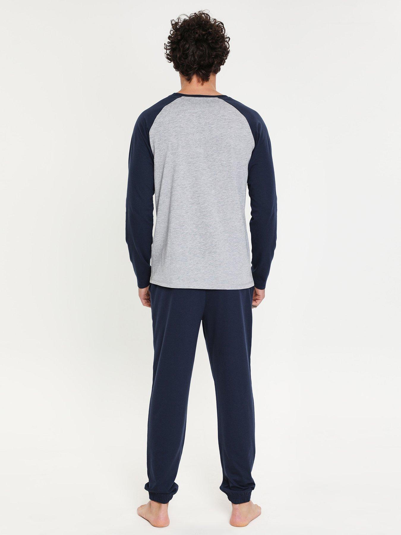 Image 2 of 4 of Threadbare Long Sleeve Raglan Top & Cuffed Bottoms Lounge Set In Navy