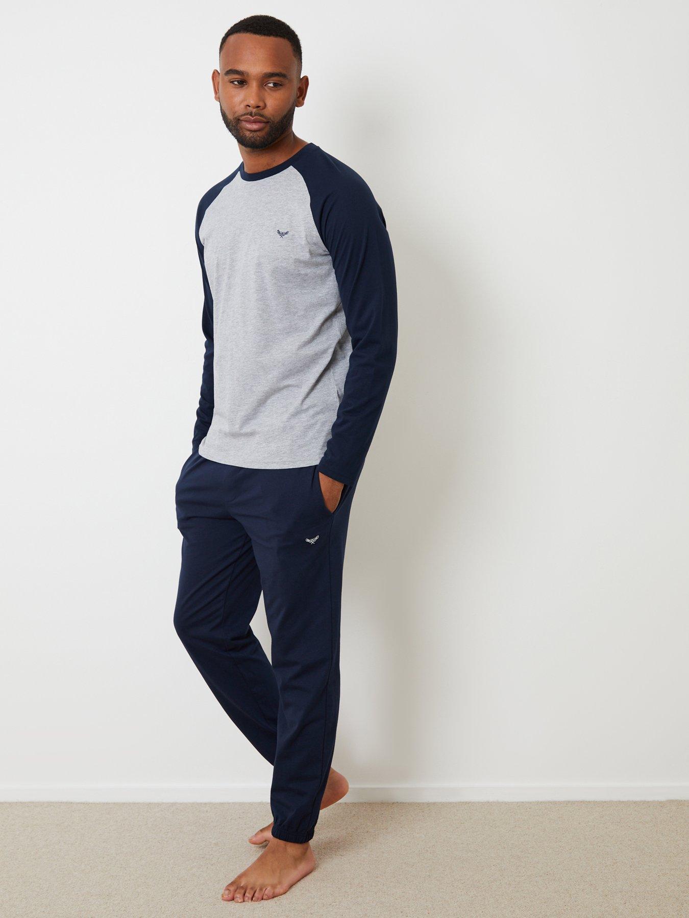 Image 3 of 4 of Threadbare Long Sleeve Raglan Top & Cuffed Bottoms Lounge Set In Navy