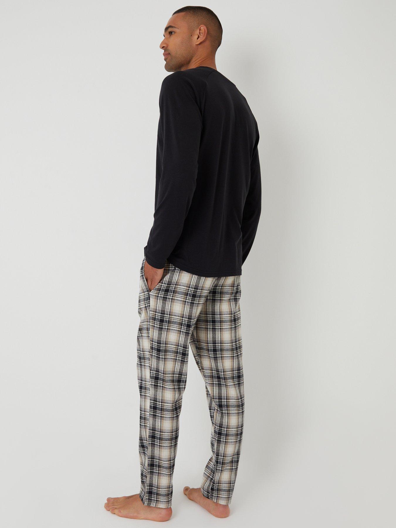 Image 2 of 4 of Threadbare Mens Long Sleeve 2 Piece Pyjama Set - Ecru Check