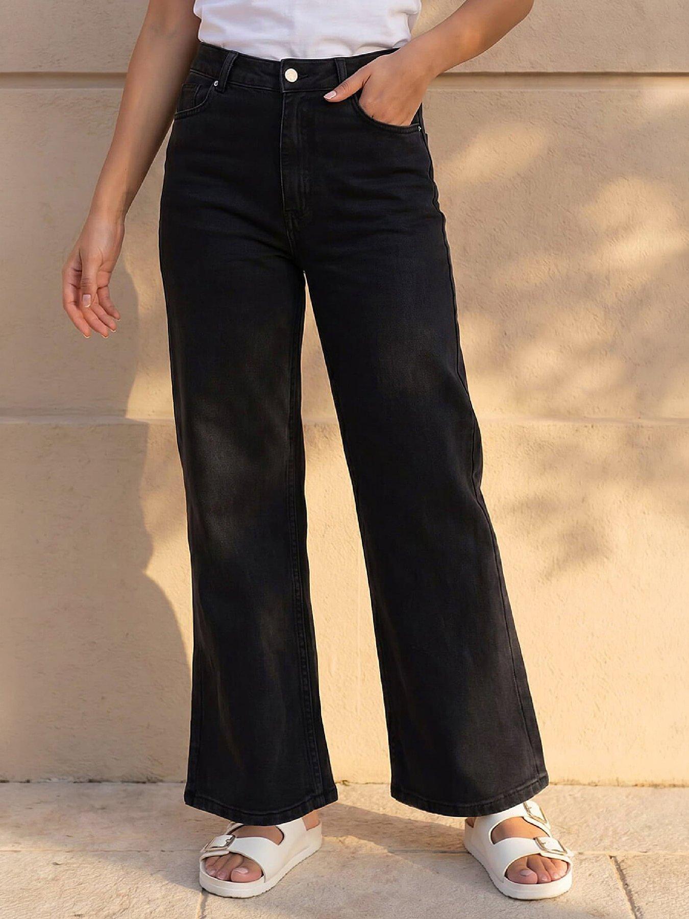 Roman Women's Black Petite Wide Leg Jeans In Size 14 - Image 6