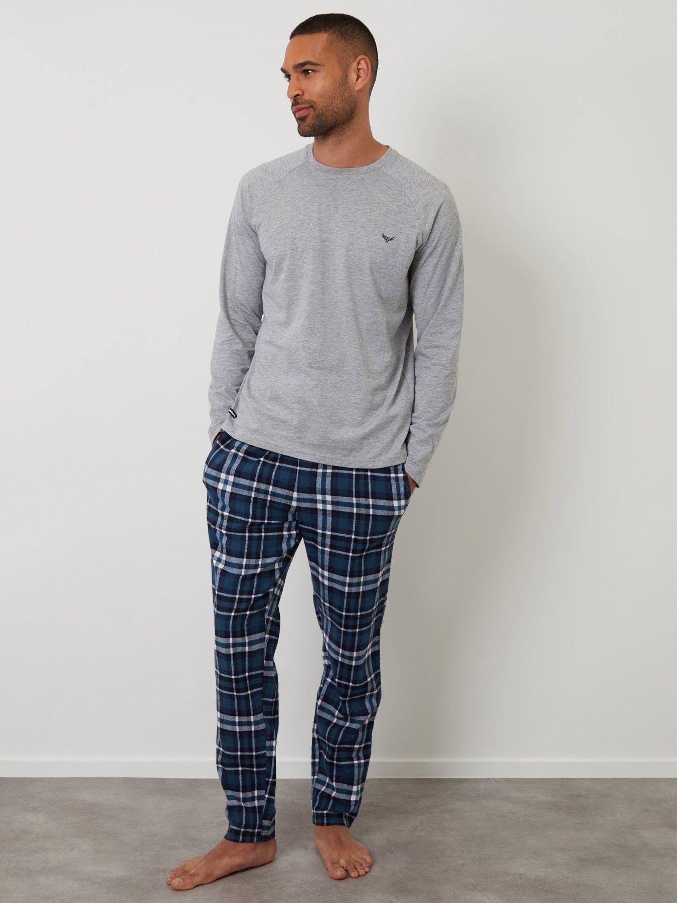 Image 1 of 4 of Threadbare Mens Long Sleeve Cotton-Rich Check Pyjama Set - Grey
