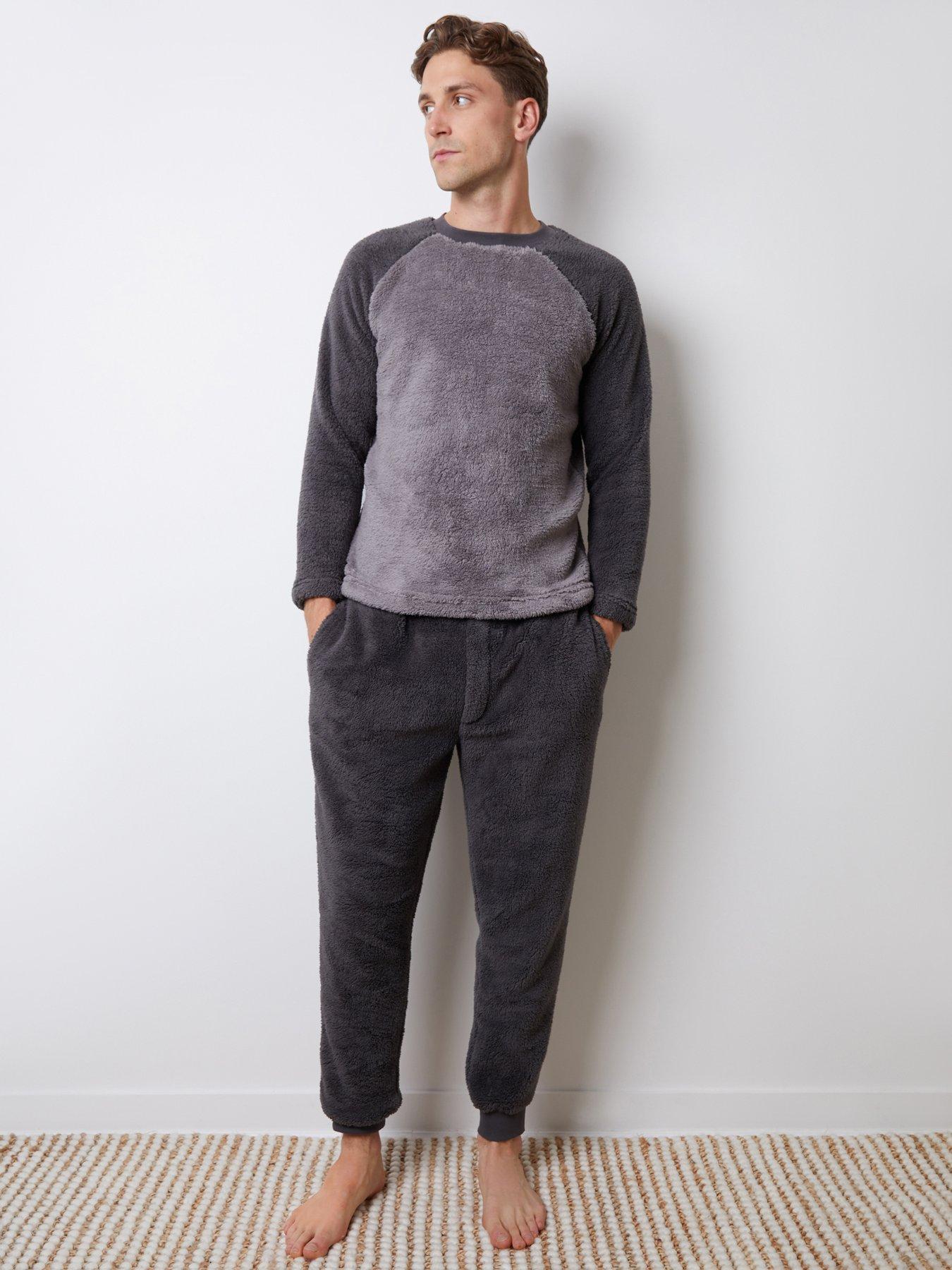 Image 1 of 4 of Threadbare Sherpa Fleece Lounge Set In Charcoal