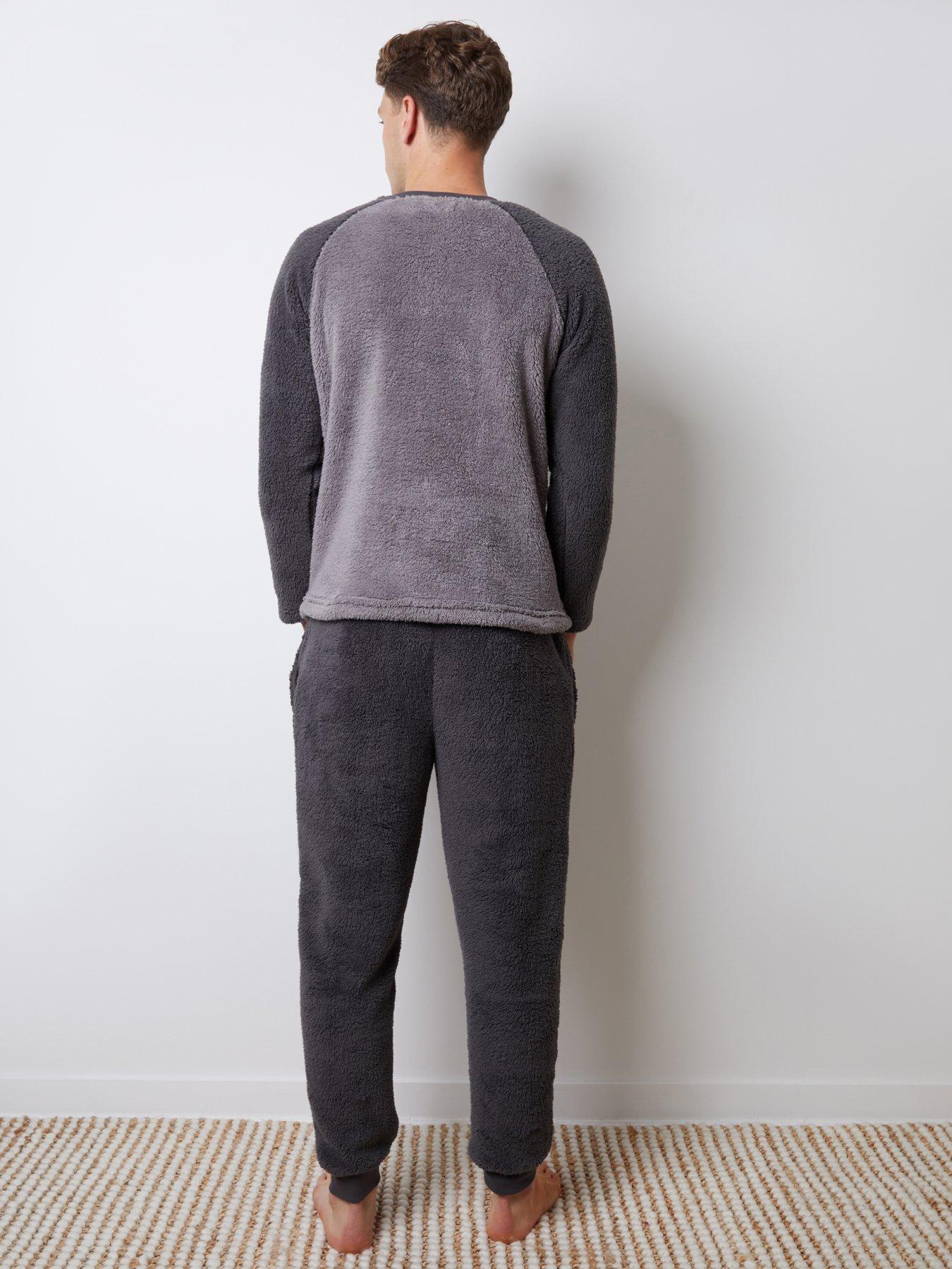 Image 2 of 4 of Threadbare Sherpa Fleece Lounge Set In Charcoal