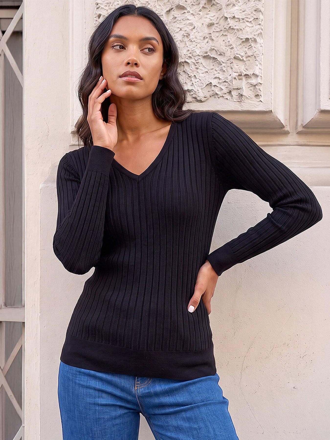 Image 1 of 4 of Roman V-neck Ribbed Knit Jumper