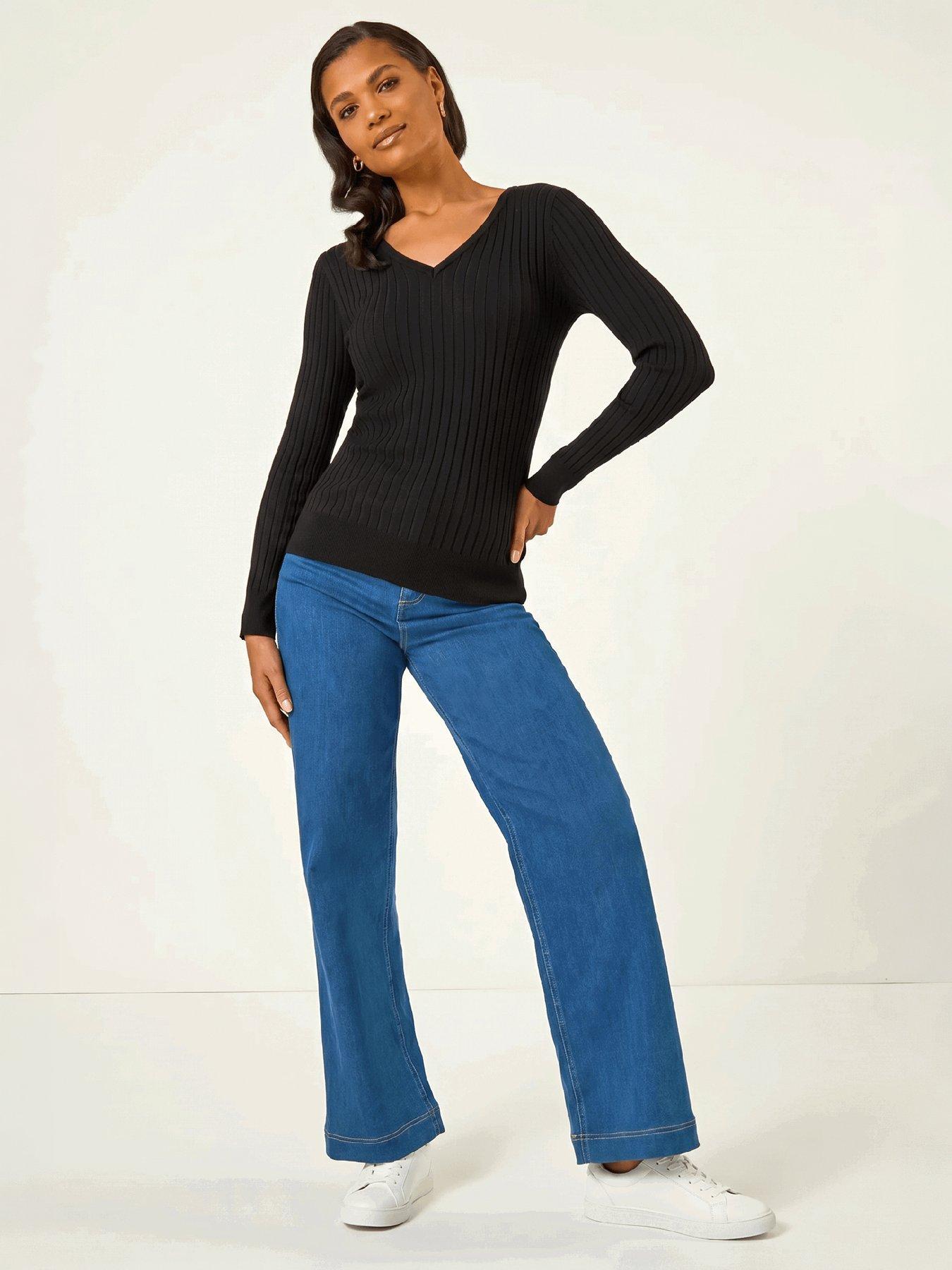 Image 4 of 4 of Roman V-neck Ribbed Knit Jumper