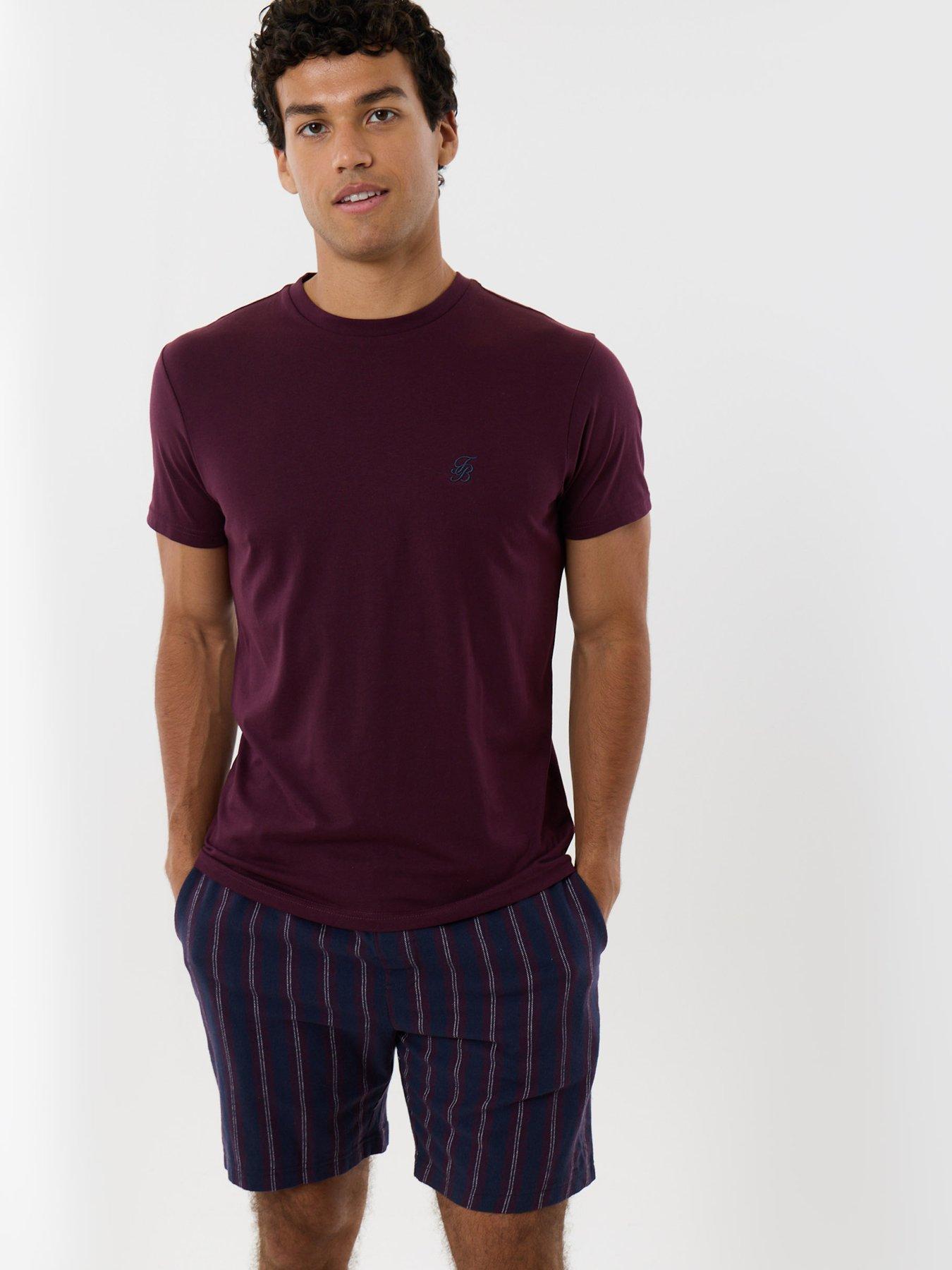 Image 1 of 4 of Threadbare Cotton Rich T-shirt And Short Pyjama Set In Burgundy Stripe