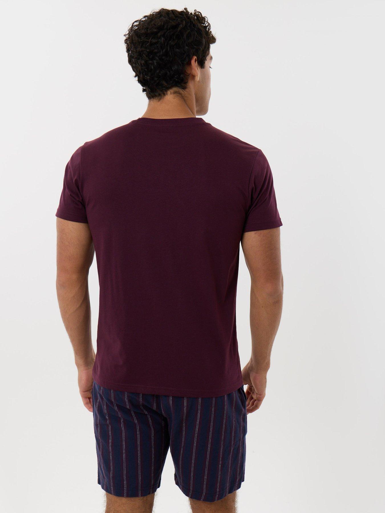 Image 2 of 4 of Threadbare Cotton Rich T-shirt And Short Pyjama Set In Burgundy Stripe