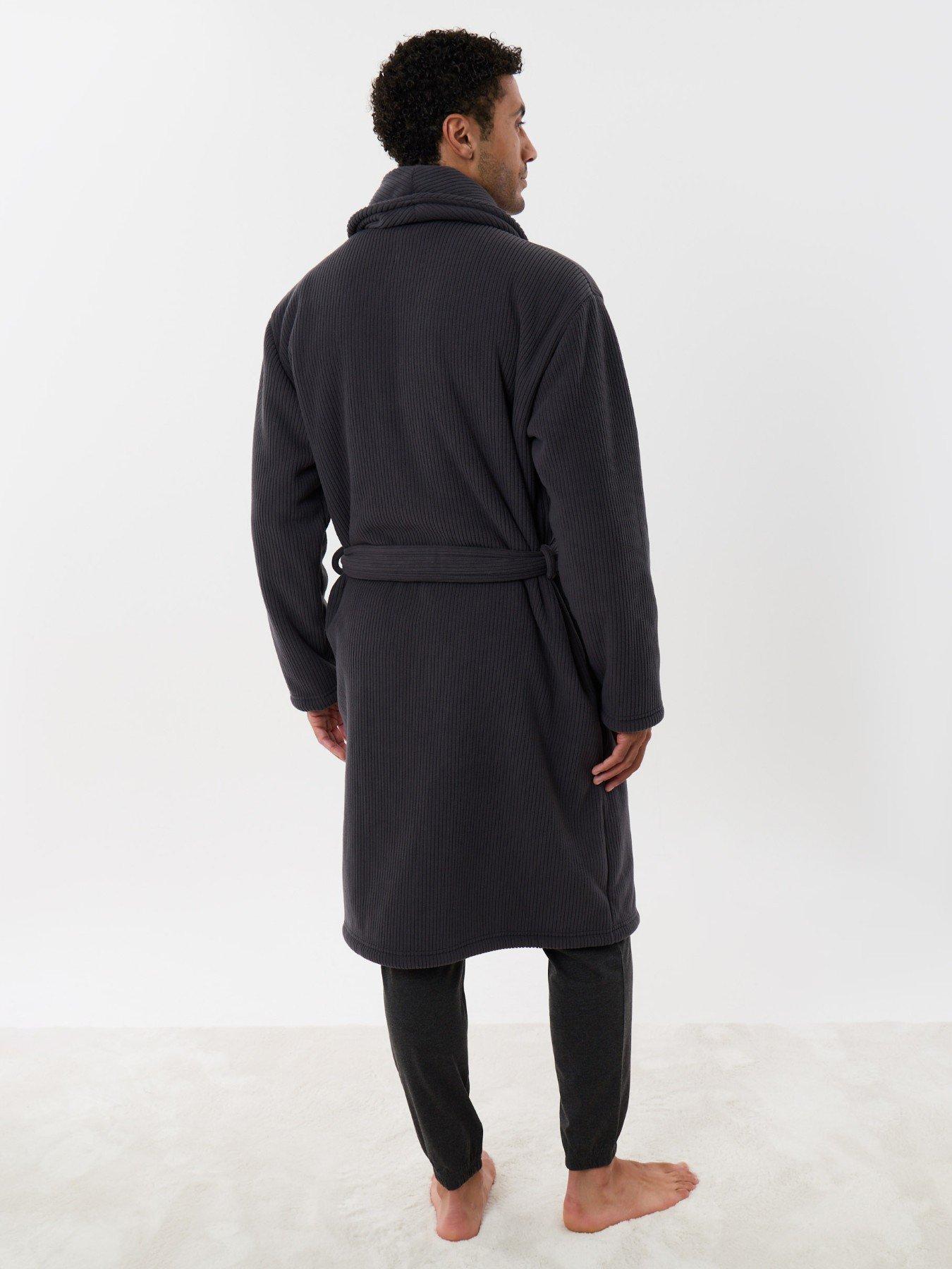 Image 2 of 4 of Threadbare Mens Ribbed Fleece Lined Dressing Gown - Grey