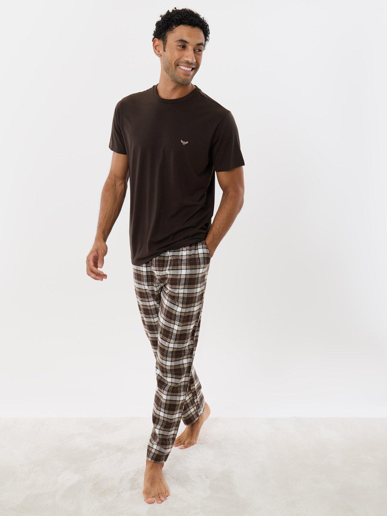 Image 3 of 5 of Threadbare Mens Cotton Rich Checked Pyjama Set - Brown