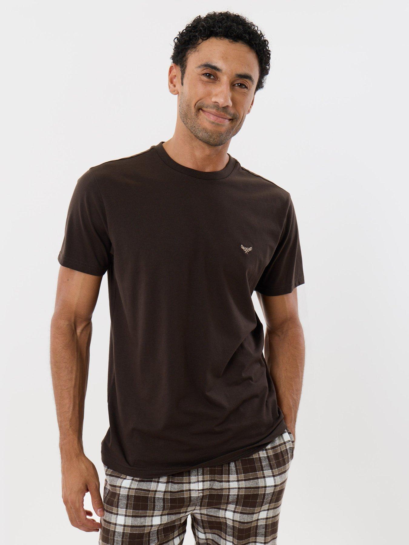 Image 4 of 5 of Threadbare Mens Cotton Rich Checked Pyjama Set - Brown