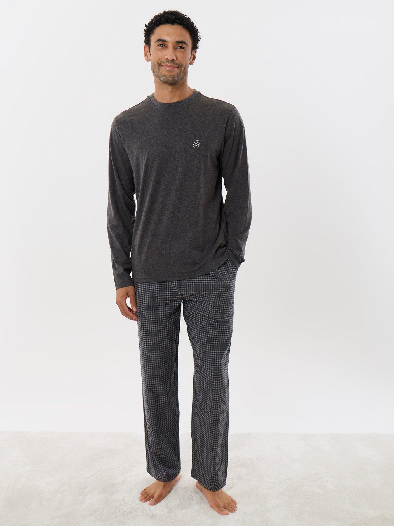 Image 1 of 4 of Threadbare Mens Coffee Break Soft Jersey Checked Pyjama Set - Grey