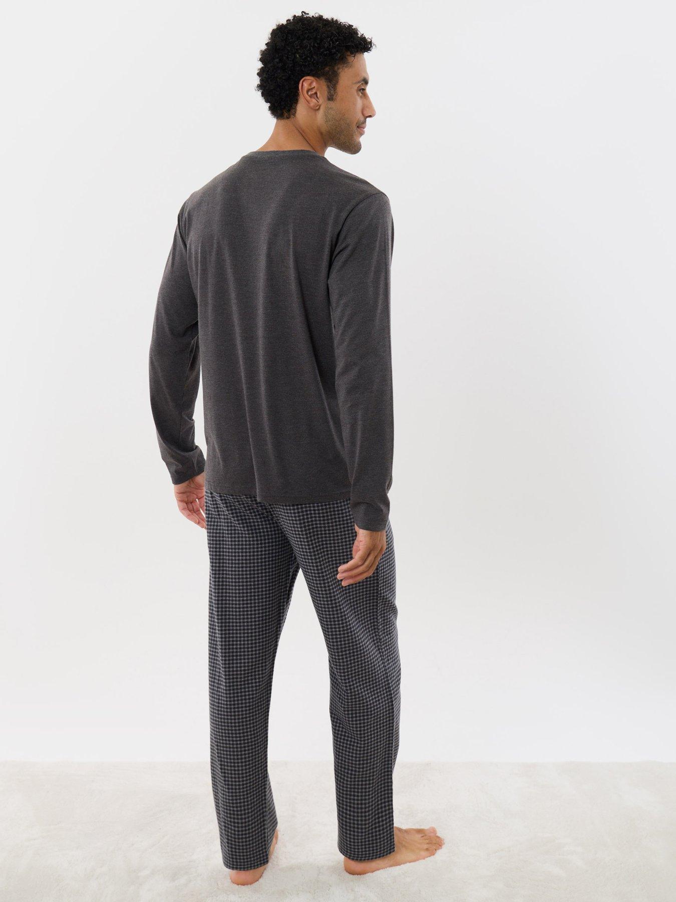 Image 2 of 4 of Threadbare Mens Coffee Break Soft Jersey Checked Pyjama Set - Grey