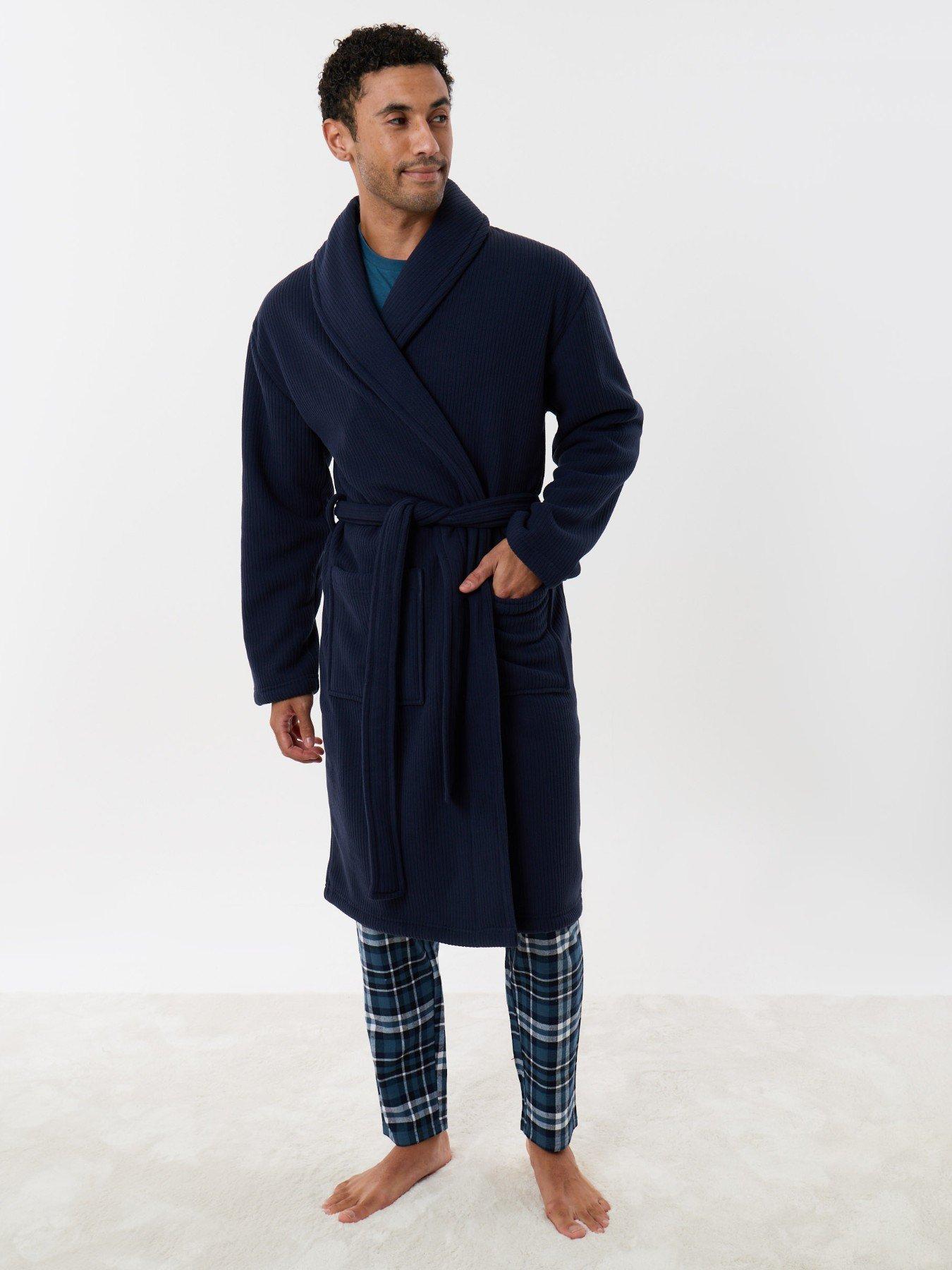 Image 4 of 5 of Threadbare Mens Borg Lined Tie Waist Dressing Gown - Navy