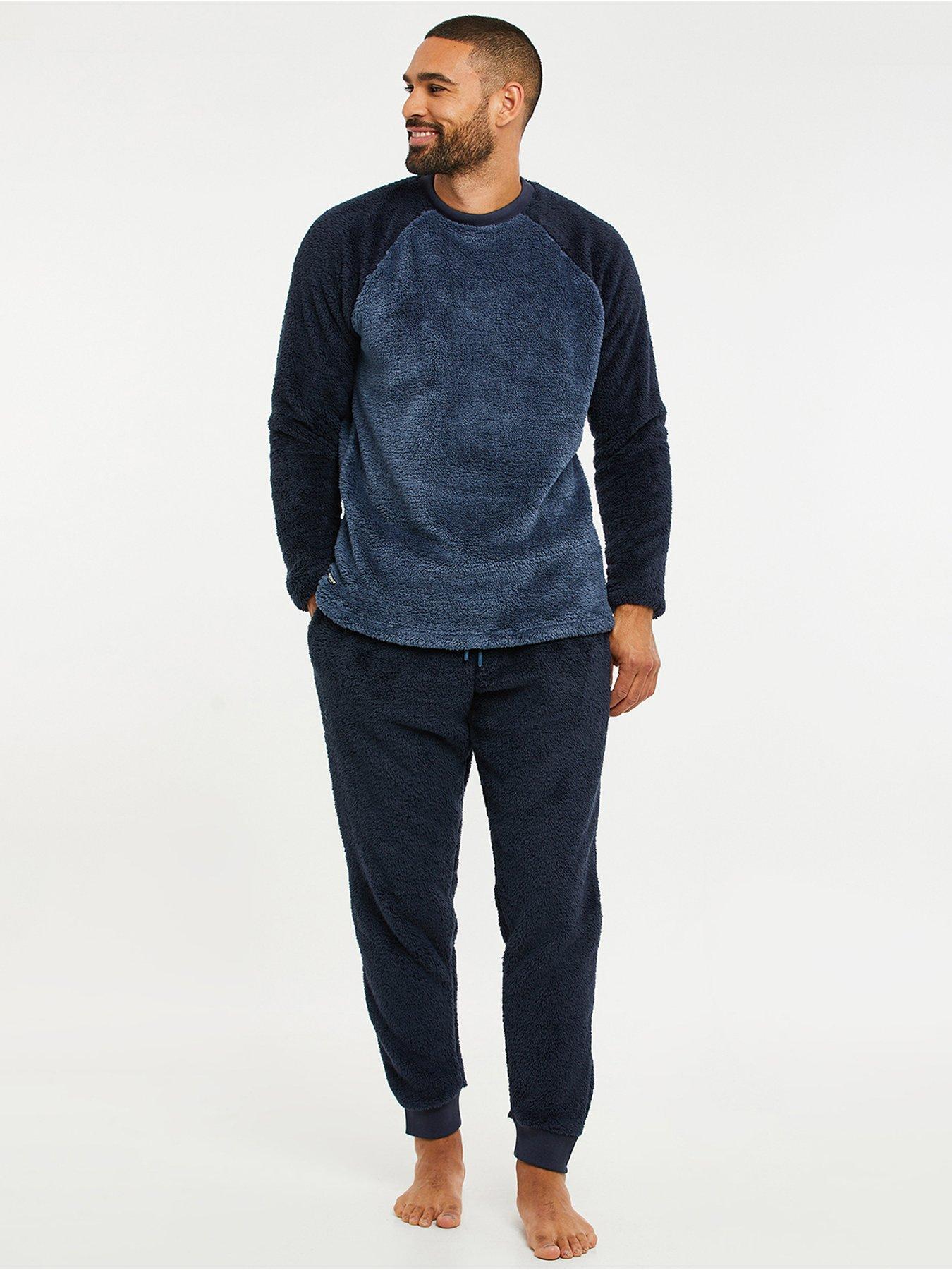 Image 1 of 4 of Threadbare Mens Sherpa Fleece Drawcord Lounge Set - Navy