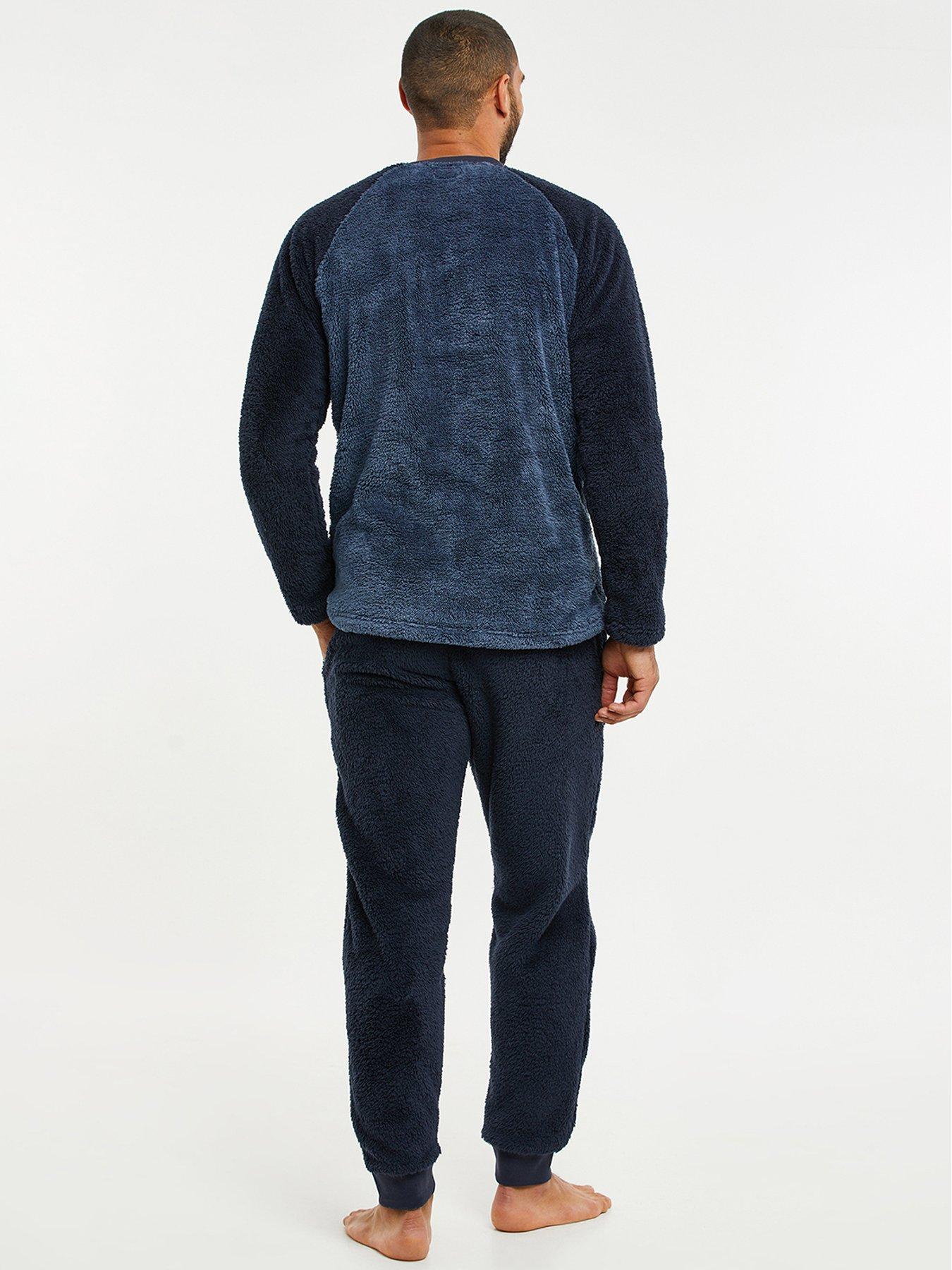 Image 2 of 4 of Threadbare Mens Sherpa Fleece Drawcord Lounge Set - Navy