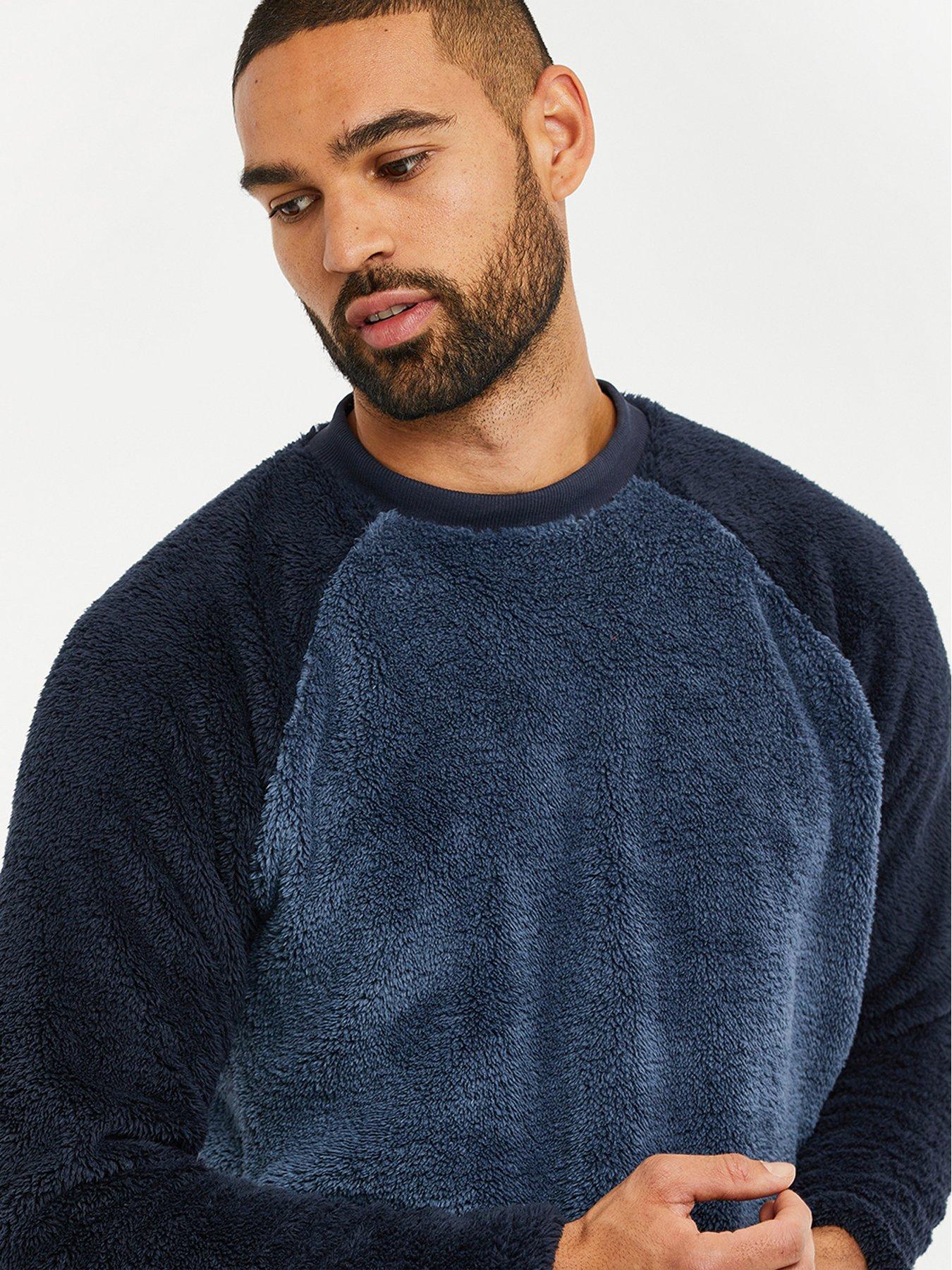 Image 4 of 4 of Threadbare Mens Sherpa Fleece Drawcord Lounge Set - Navy