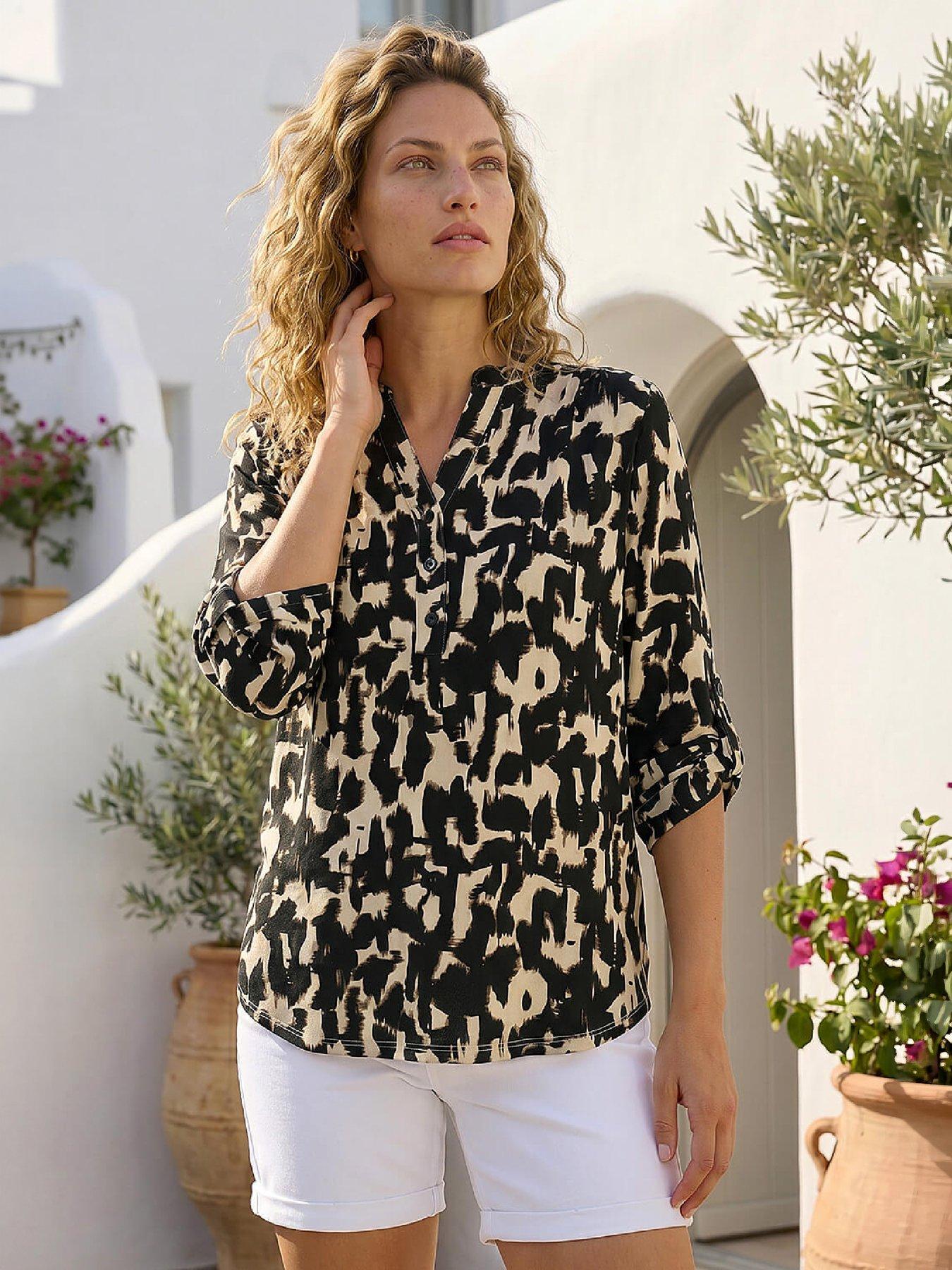 Roman Abstract Ikat Print Shirt, Cream, Size 16, Women