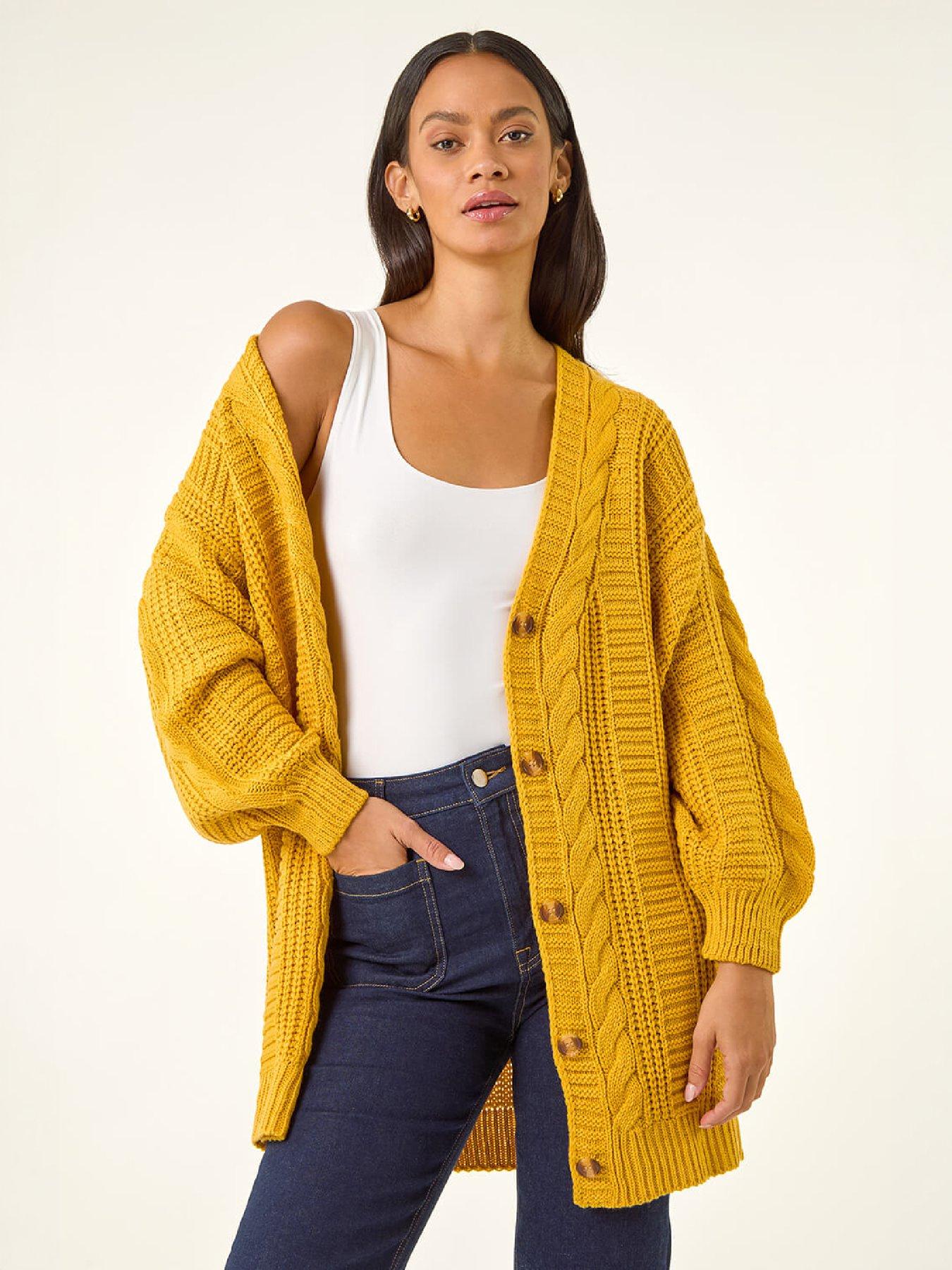 Roman Dusk Cable Knit Oversized Cardigan, Orange, Size 10, Women