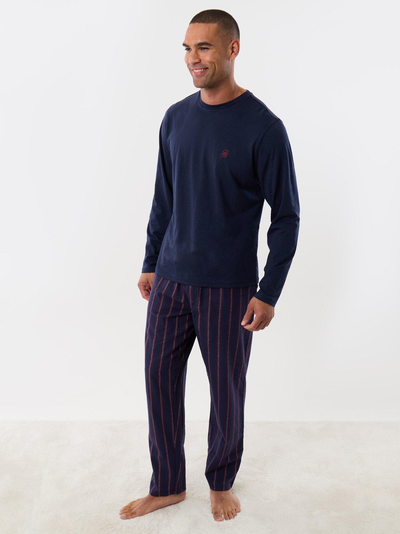 Image 1 of 4 of Threadbare Mens Soft Long Sleeve Checked Trouser Pyjama Set - Navy