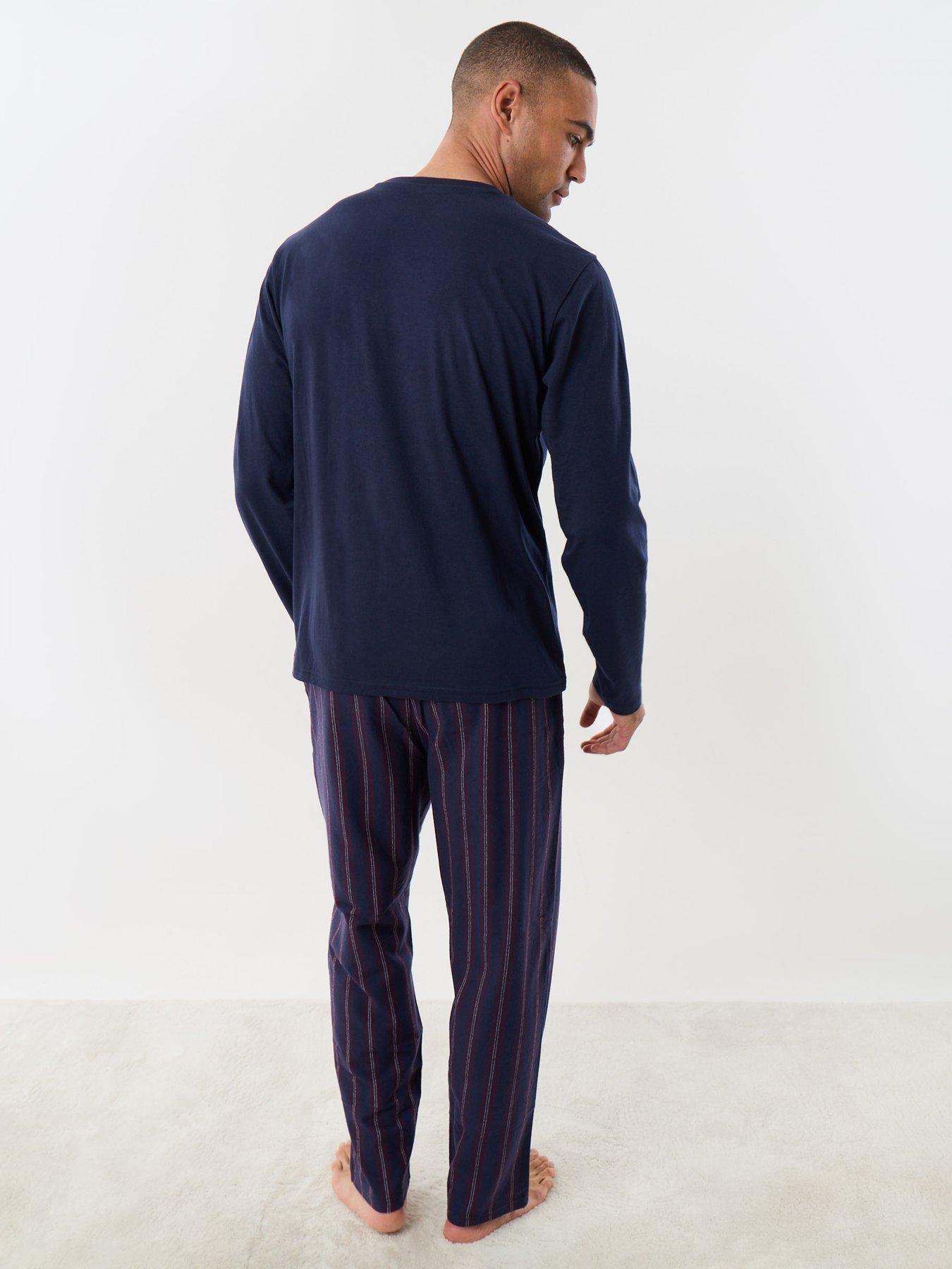 Image 2 of 4 of Threadbare Mens Soft Long Sleeve Checked Trouser Pyjama Set - Navy
