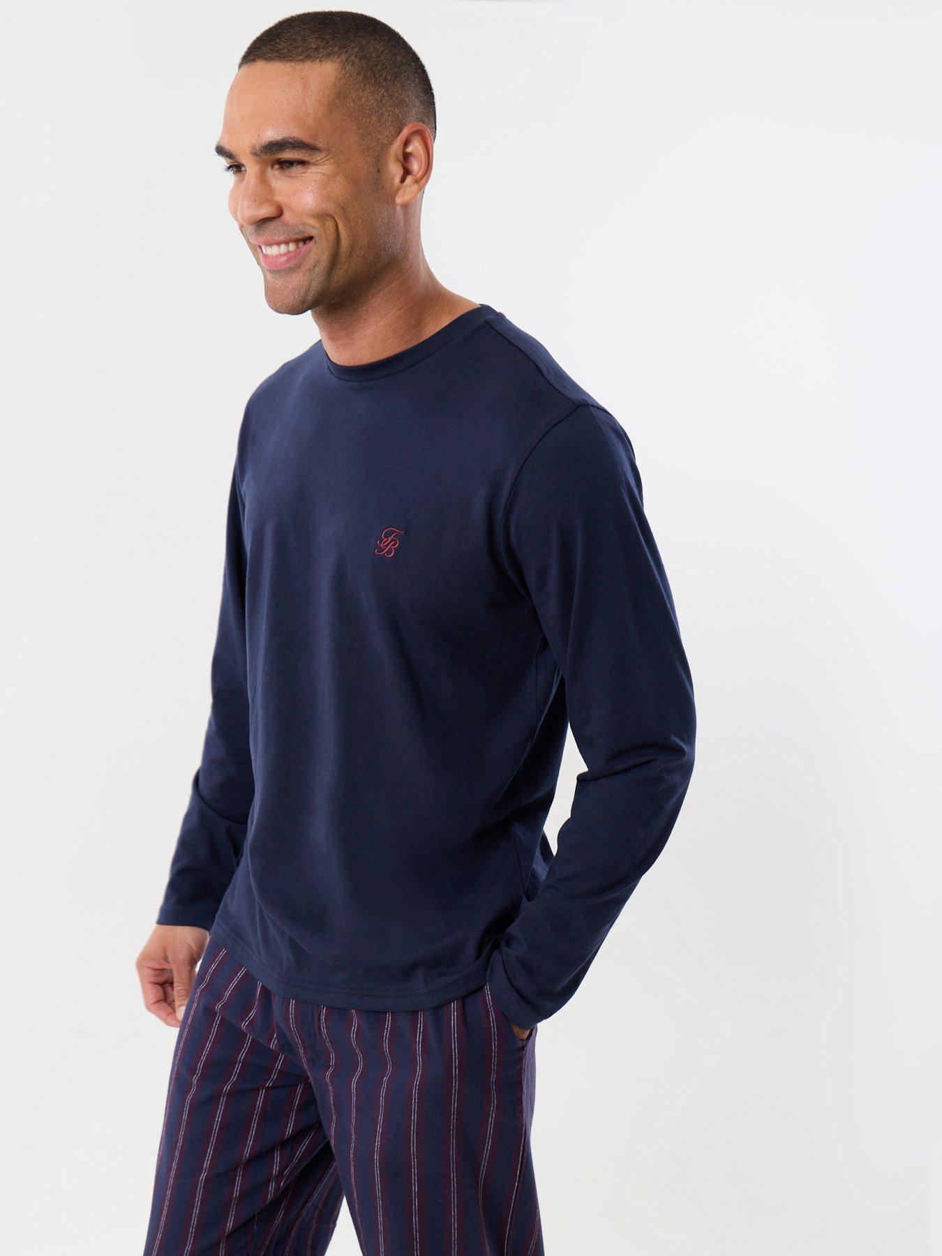 Image 3 of 4 of Threadbare Mens Soft Long Sleeve Checked Trouser Pyjama Set - Navy