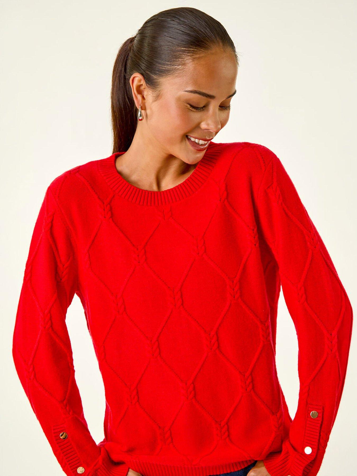 Roman Petite Button Cuff Knit Jumper, Red, Size 12, Women