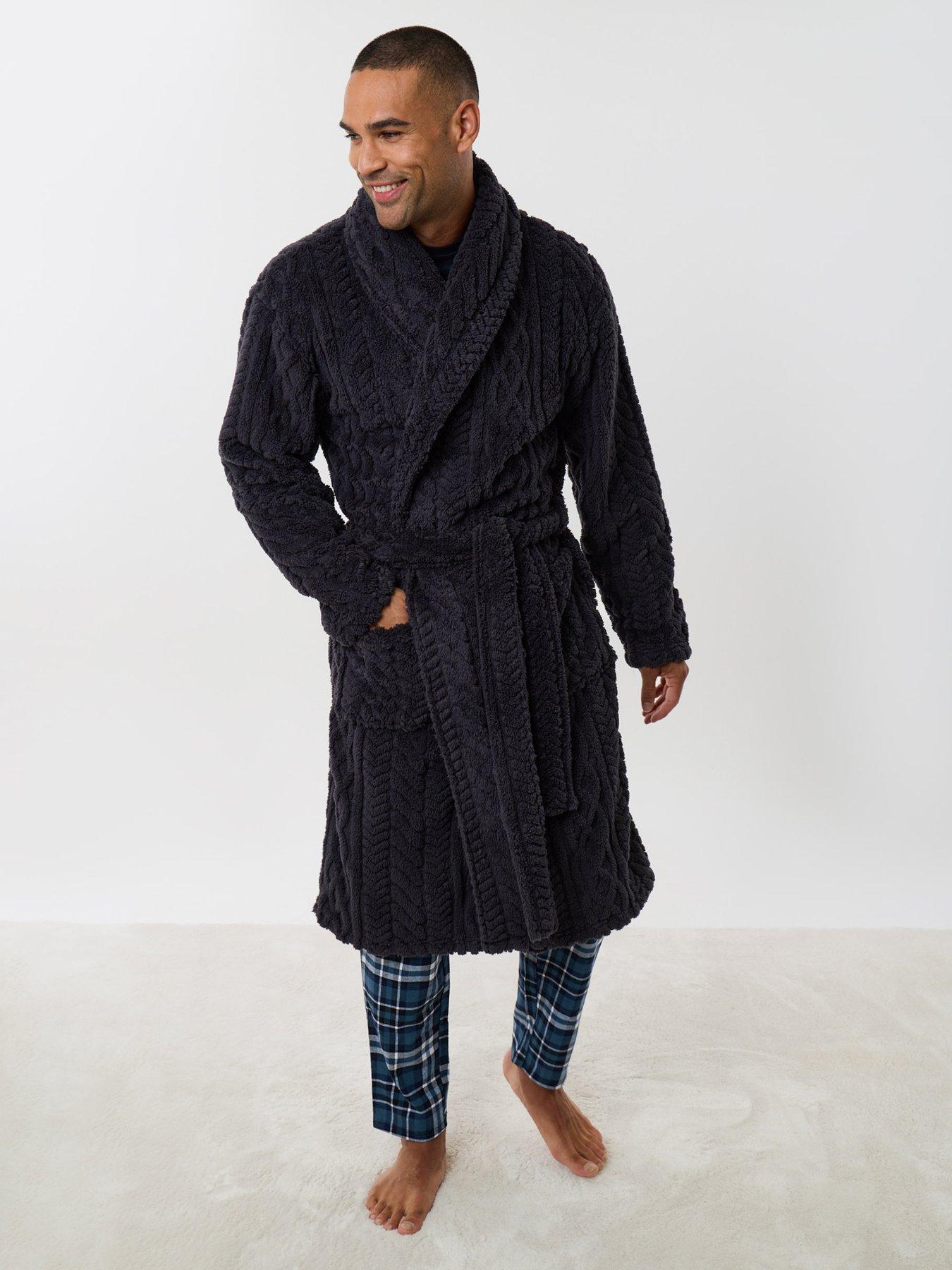 Image 1 of 4 of Threadbare Mens Tory Shaggy Shawl Collar Belted Dressing Gown - Slate Grey