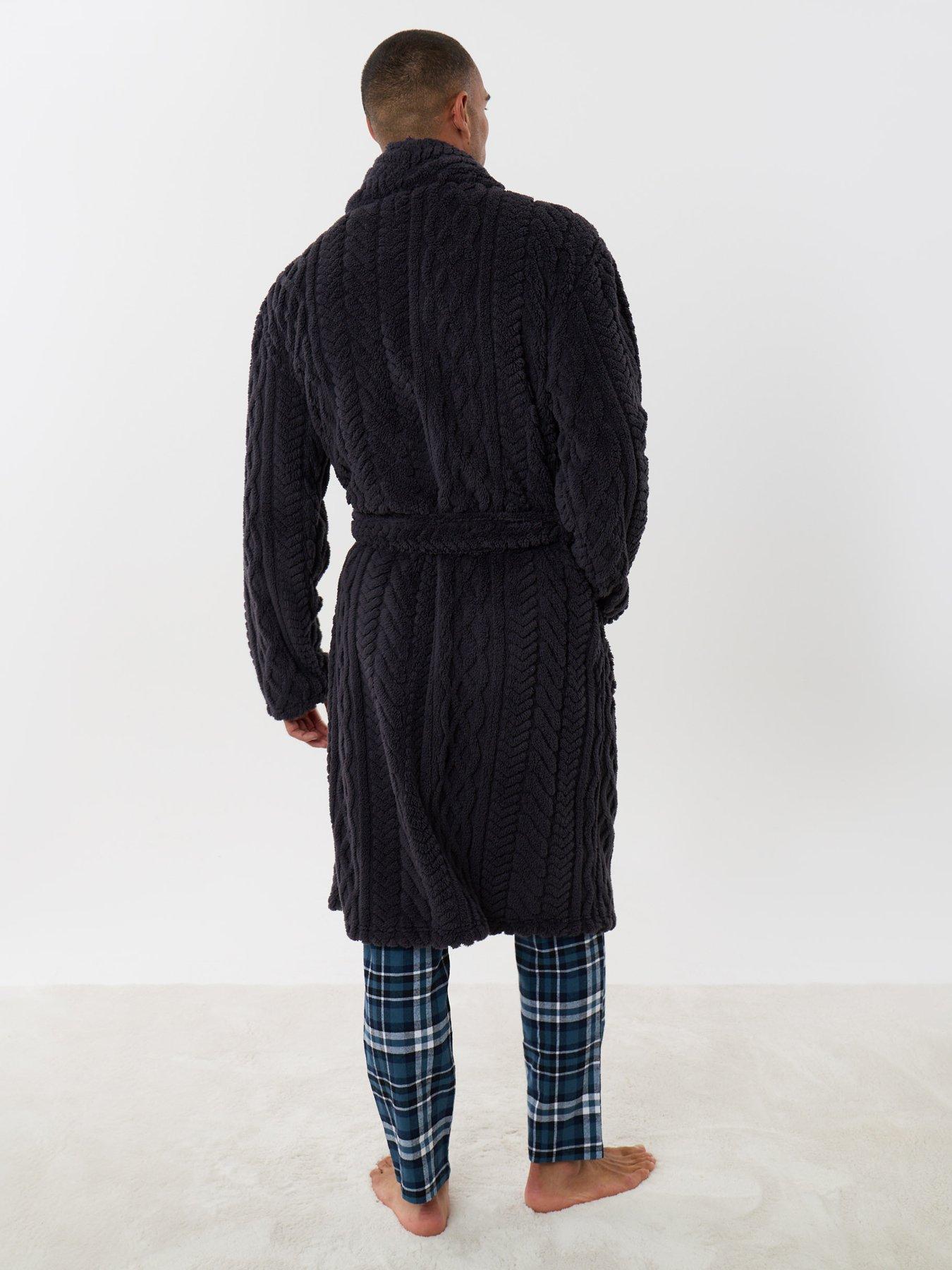 Image 2 of 4 of Threadbare Mens Tory Shaggy Shawl Collar Belted Dressing Gown - Slate Grey