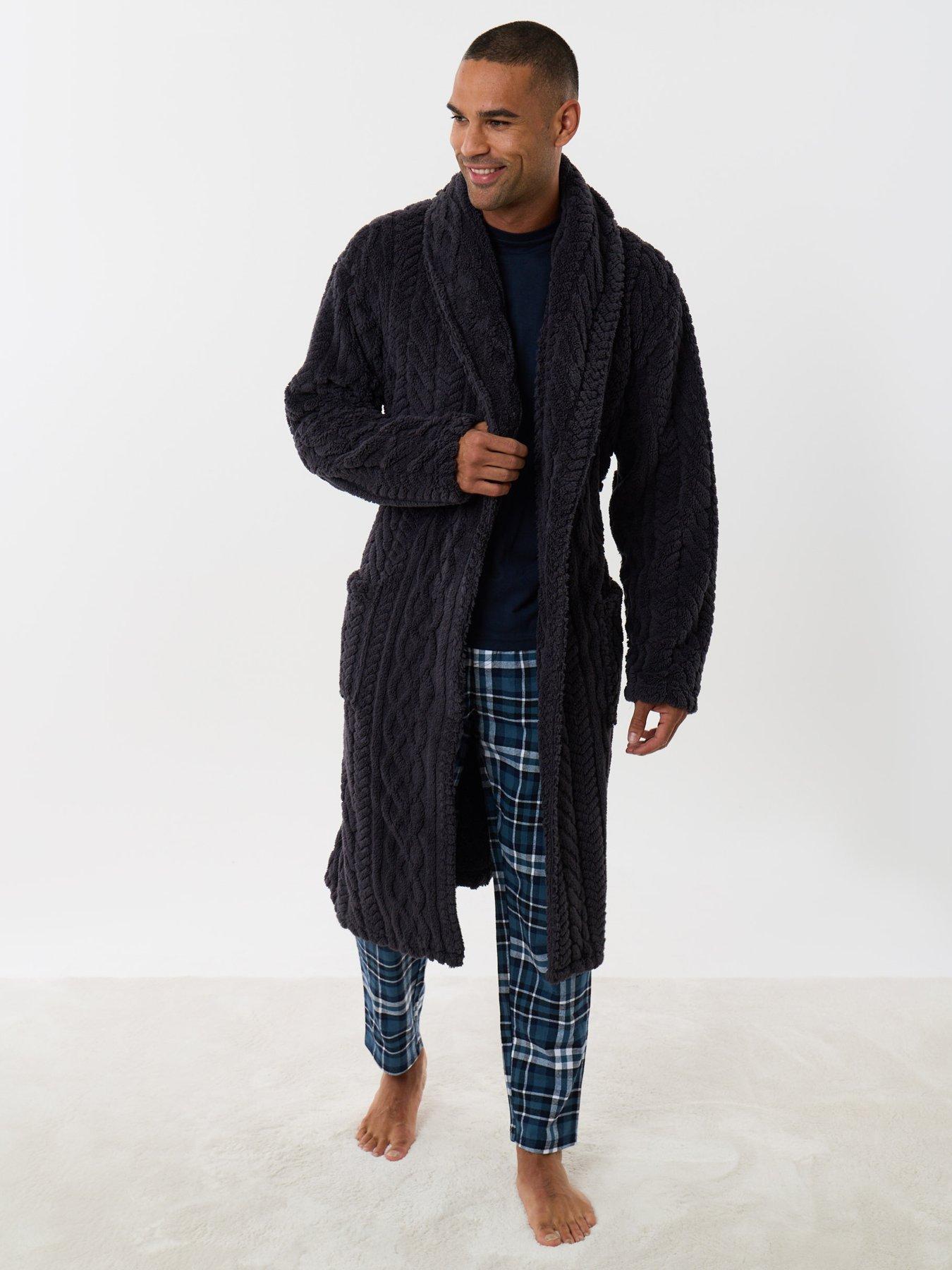 Image 3 of 4 of Threadbare Mens Tory Shaggy Shawl Collar Belted Dressing Gown - Slate Grey