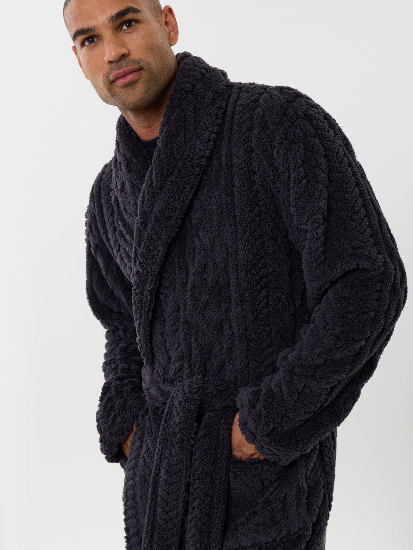Image 4 of 4 of Threadbare Mens Tory Shaggy Shawl Collar Belted Dressing Gown - Slate Grey
