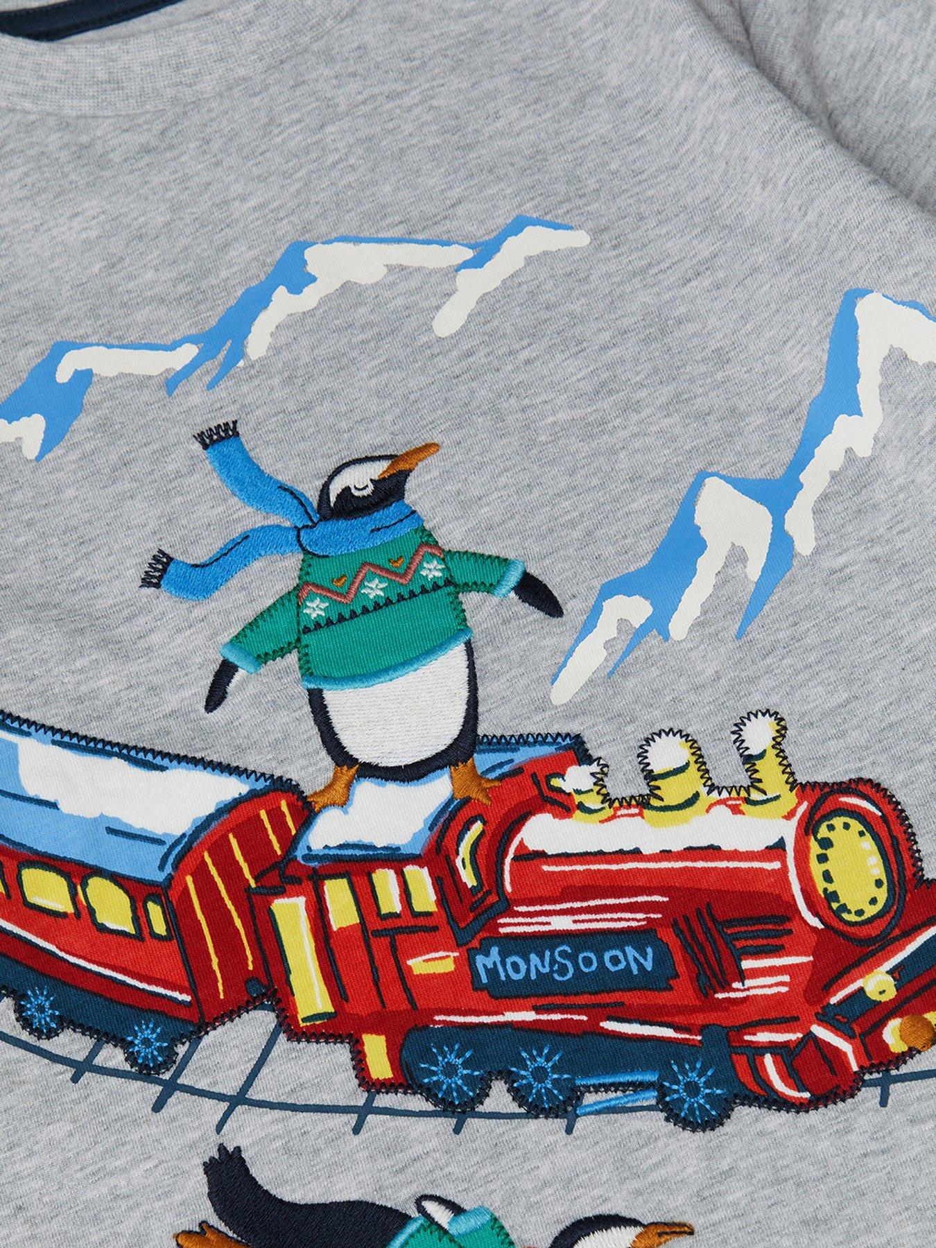 Image 3 of 3 of Monsoon Boys Christmas Train Layered-Look Long Sleeve Top - Grey