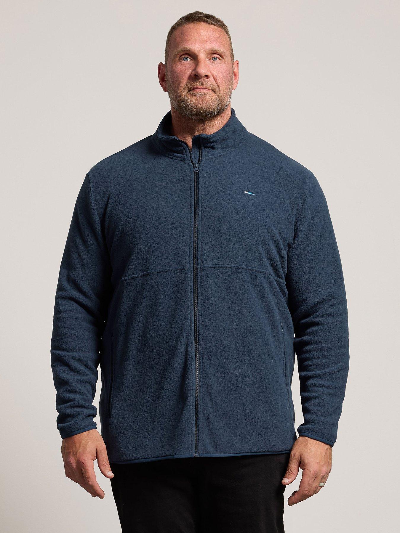 Badrhino Mens Big & Tall Full Zip Funnel Neck Fleece Jacket - Blue