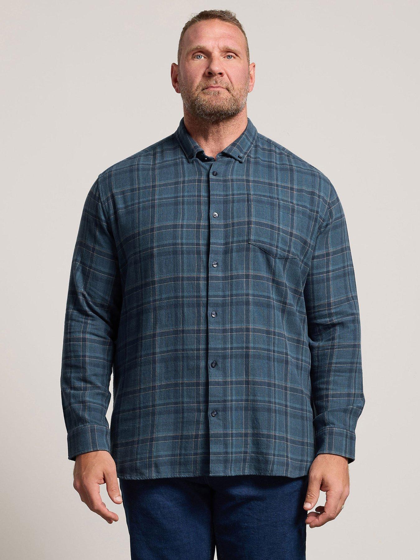 BadRhino Mens Big & Tall Check Long Sleeve Shirt, Blue, Size L, Men
