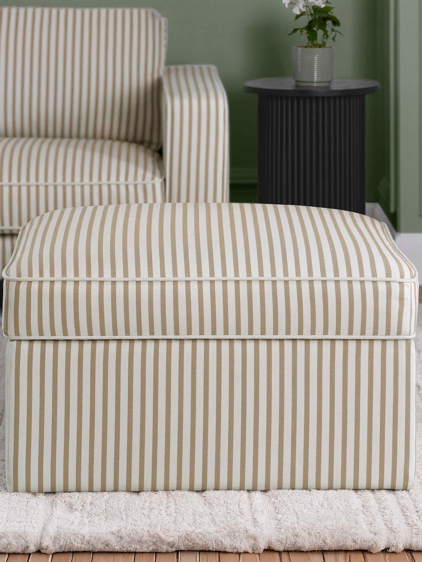 Image 1 of 4 of Dusk Soho Ottoman Storage Pouffe - Sand Stripe