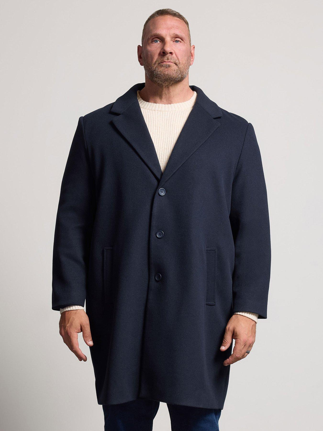 BadRhino Mens Longline Button-Through Notch Lapel Overcoat, Blue, Size 4Xl, Men