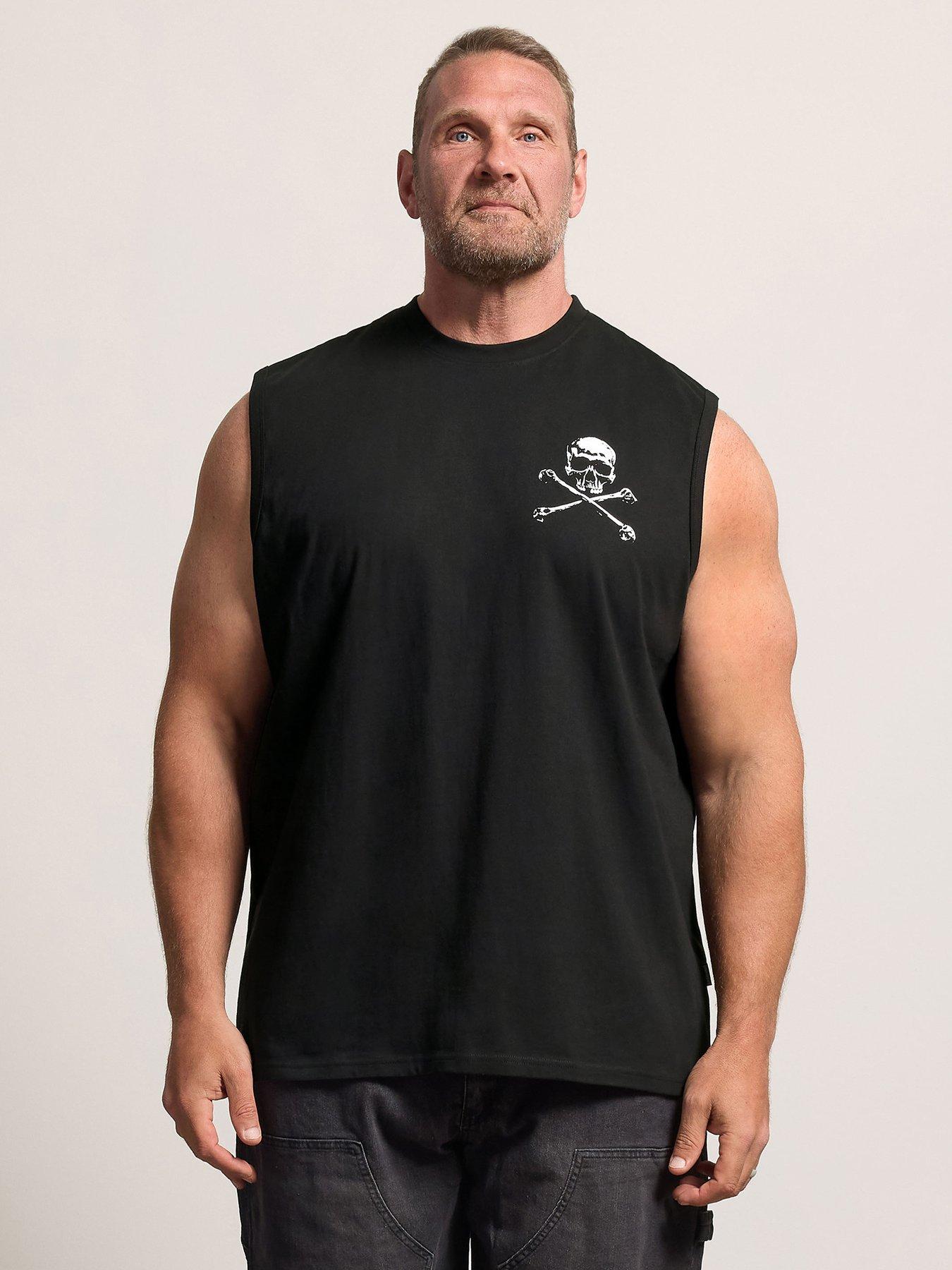 Badrhino Men's Black Skull & Crossbones Graphic Muscle Vest In | Size: 5-6Xl - Image 2
