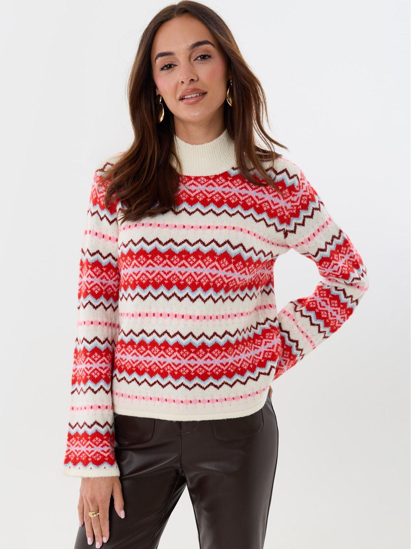 Image 2 of 5 of Threadbare Womens Jingle Funnel Neck Soft-Touch Fairisle Jumper - Multi
