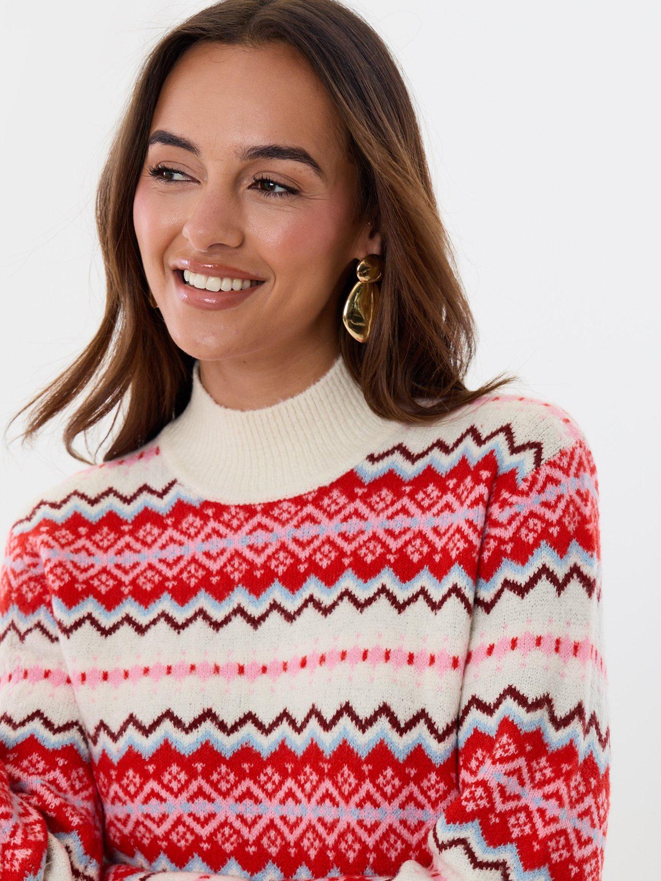 Image 3 of 5 of Threadbare Womens Jingle Funnel Neck Soft-Touch Fairisle Jumper - Multi