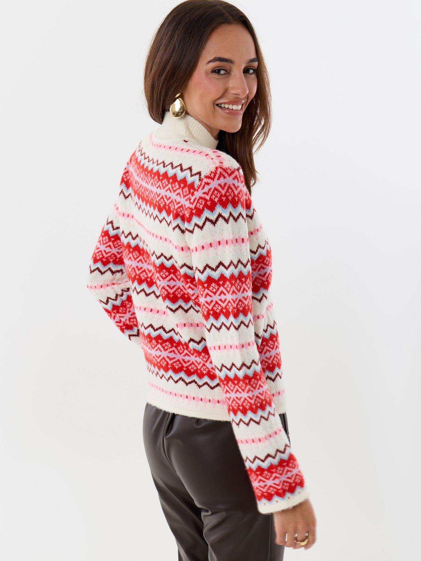 Image 4 of 5 of Threadbare Womens Jingle Funnel Neck Soft-Touch Fairisle Jumper - Multi