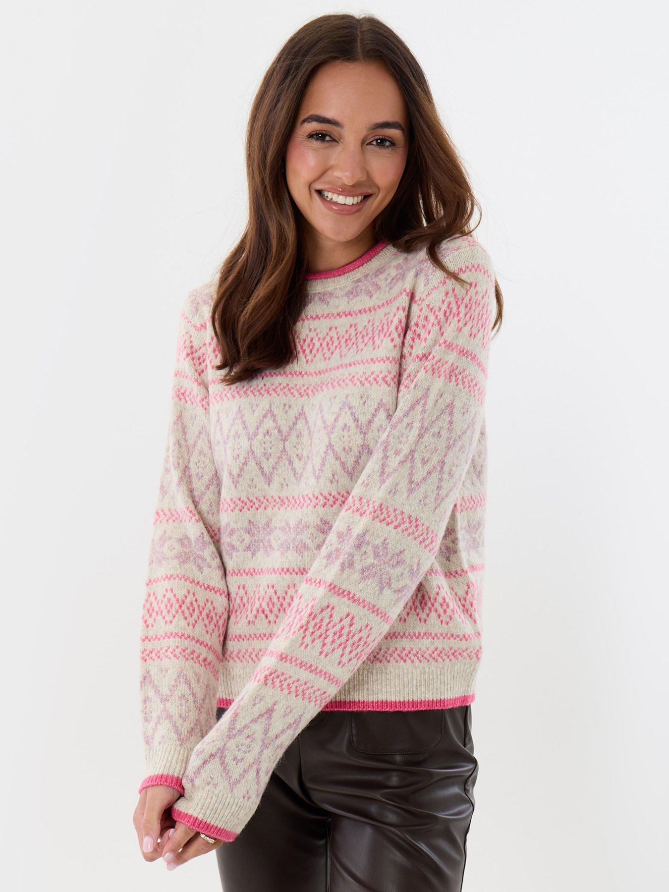 Image 1 of 4 of Threadbare Womens Flurry Fairisle Christmas Jumper - Pink