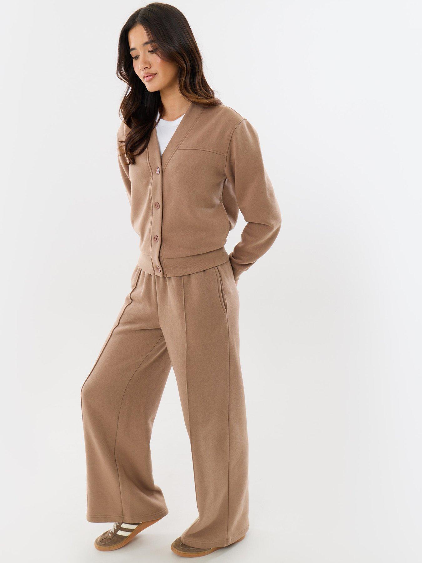 Image 3 of 4 of Threadbare Cardigan & Jogger Sweat Set In Mink Brown
