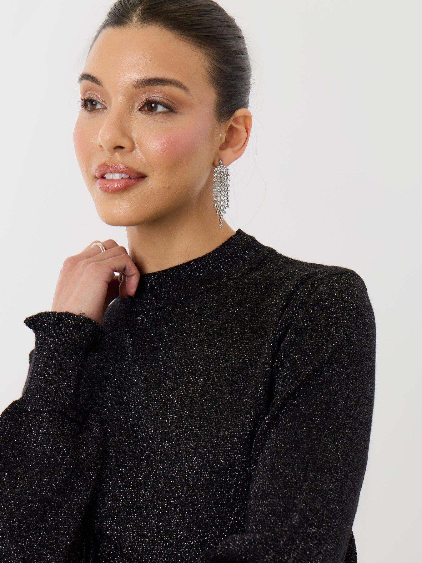 Image 1 of 4 of Threadbare Ladies Jolly Lurex Ruffle Neck Jumper - Black