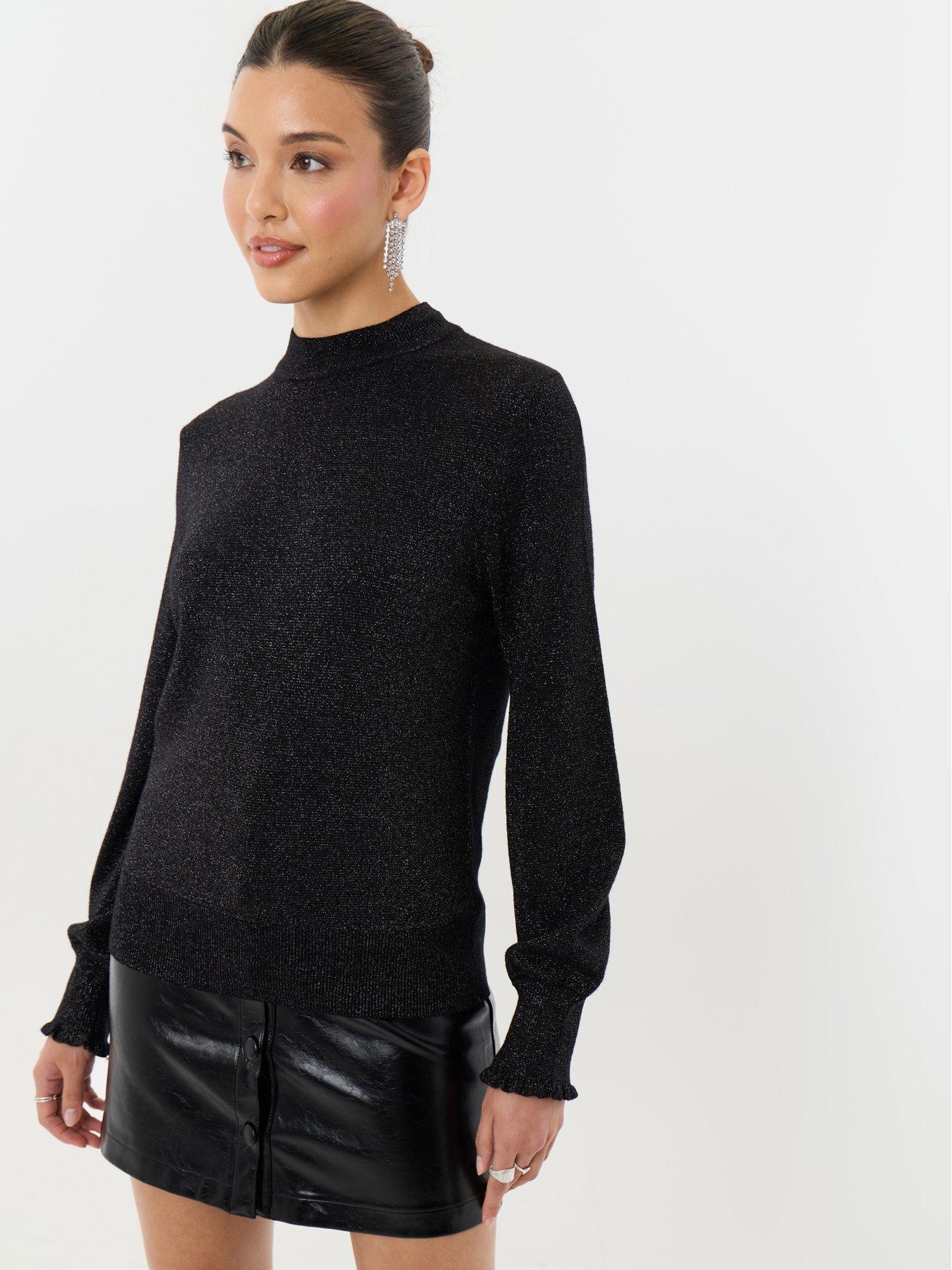 Image 2 of 4 of Threadbare Ladies Jolly Lurex Ruffle Neck Jumper - Black