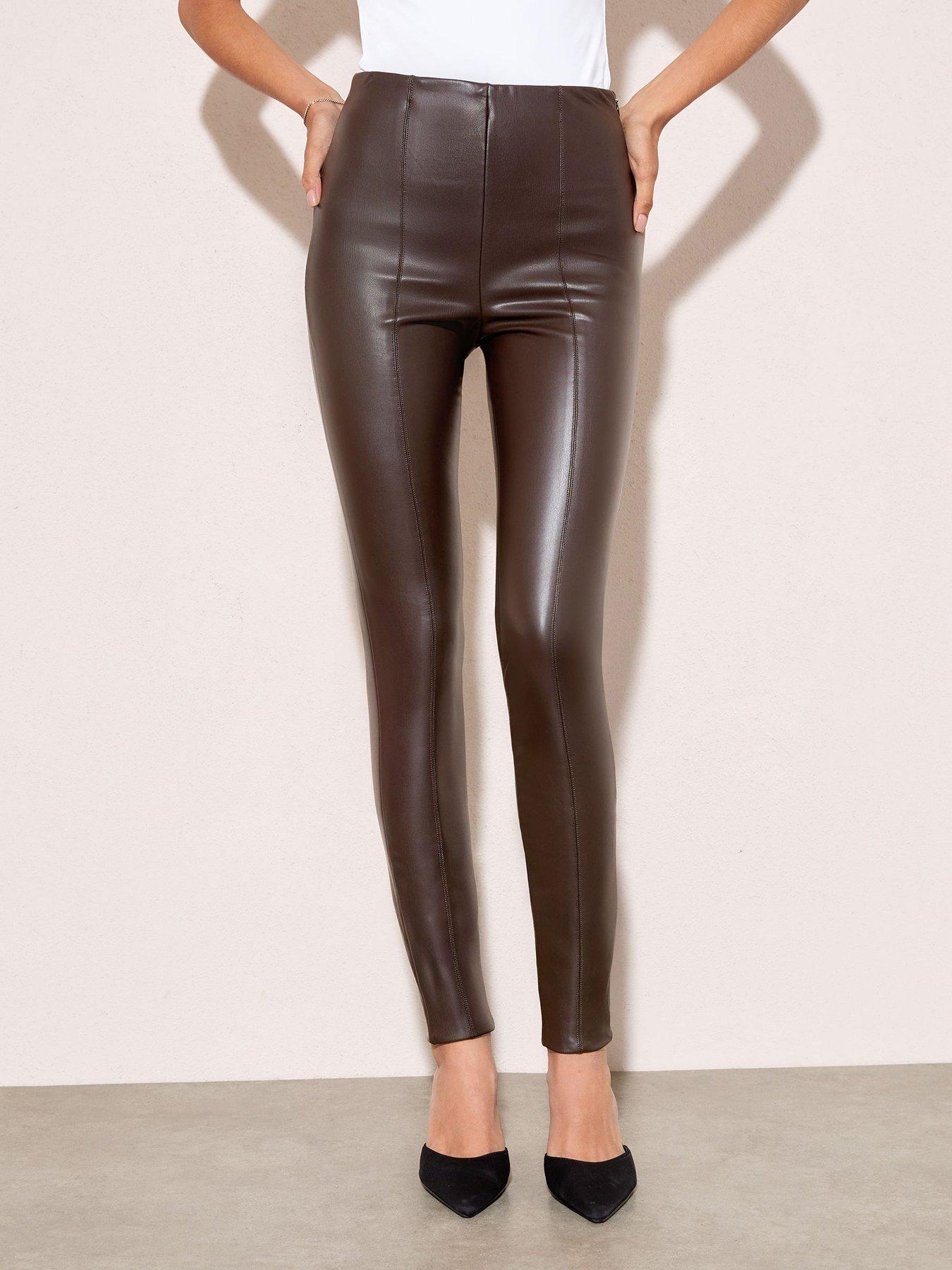 Image 1 of 4 of Friends Like These Chocolate Brown Faux Leather Pu Leggings